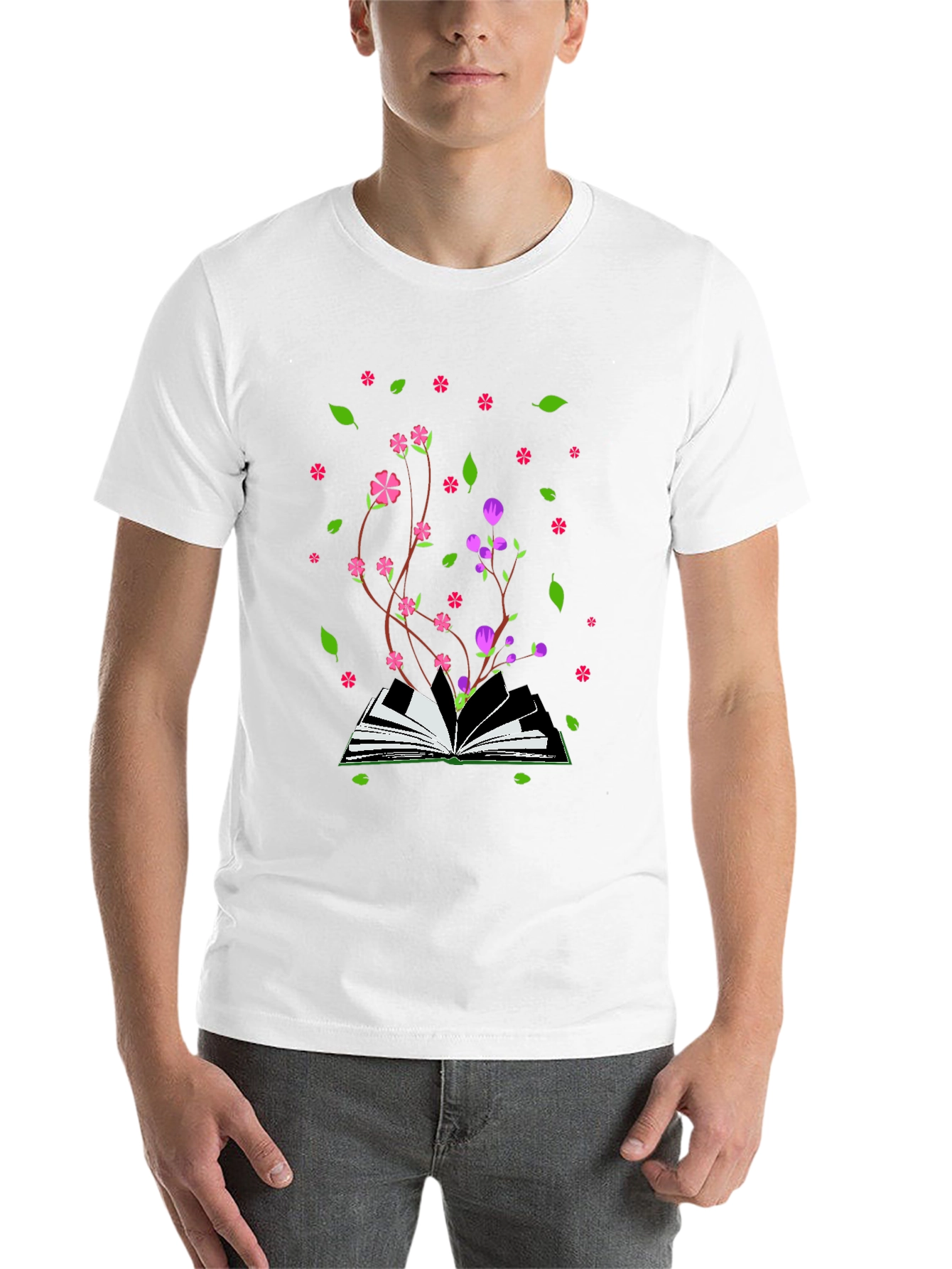 Black Blooming Book T-Shirt - Nature Inspired Design view 14