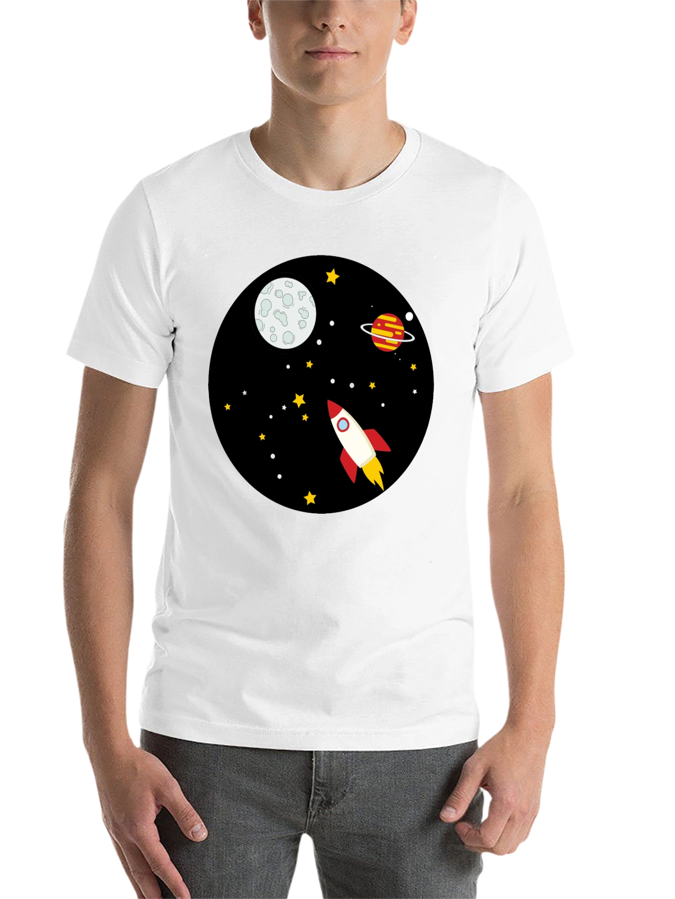Black Space Rocket Graphic Tee - Unisex Black T-Shirt view 14