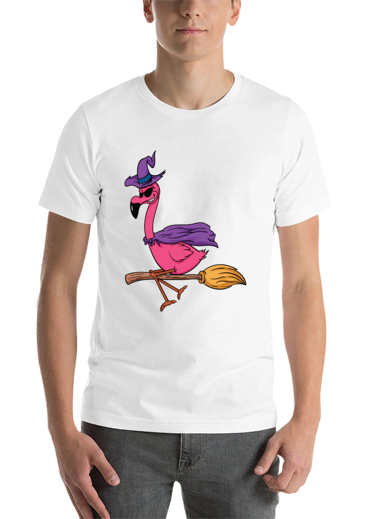 Black Witch Flamingo T-Shirt Halloween Costume Tee view 14