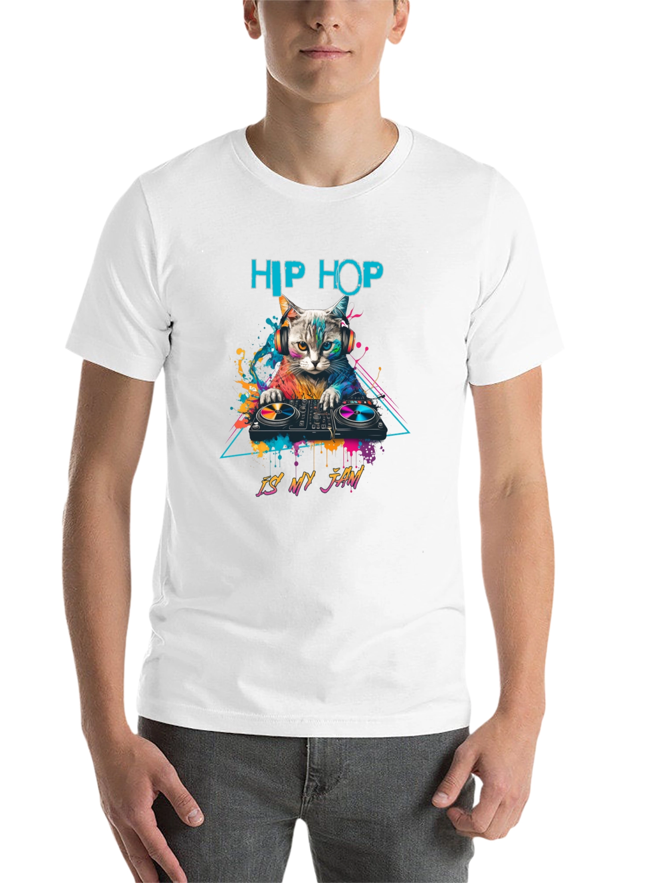 Black Hip Hop Cat DJ T-Shirt - Is My Jam view 14
