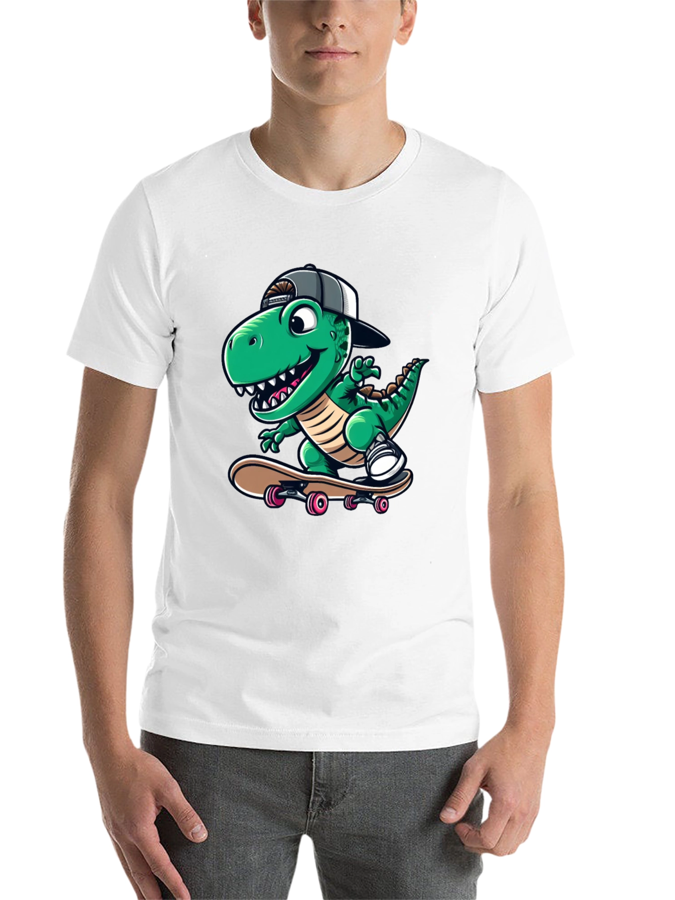 Black Cool Dinosaur Skateboarder T-Shirt view 14