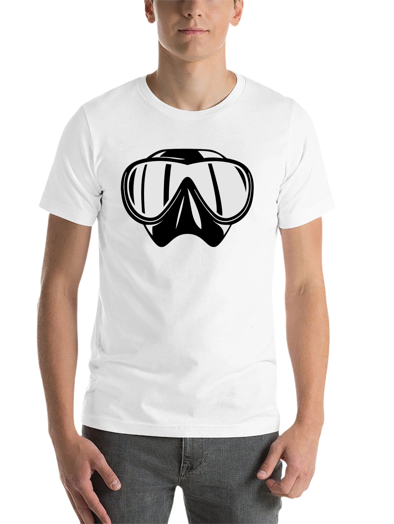 Black Diving Mask Graphic Tee - Black Cotton T-Shirt view 14