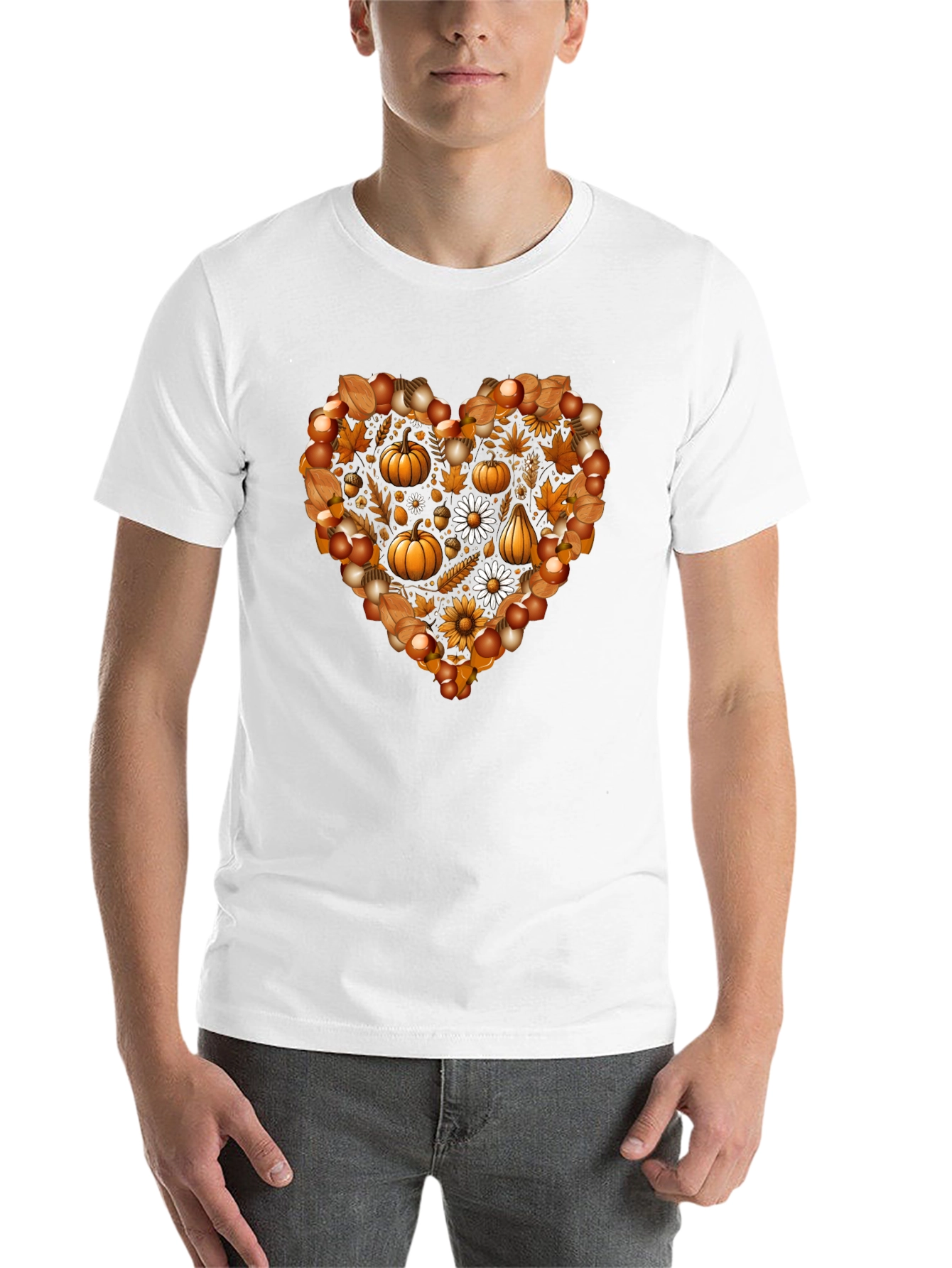 Black Fall Heart T-Shirt - Pumpkin & Floral Design view 14