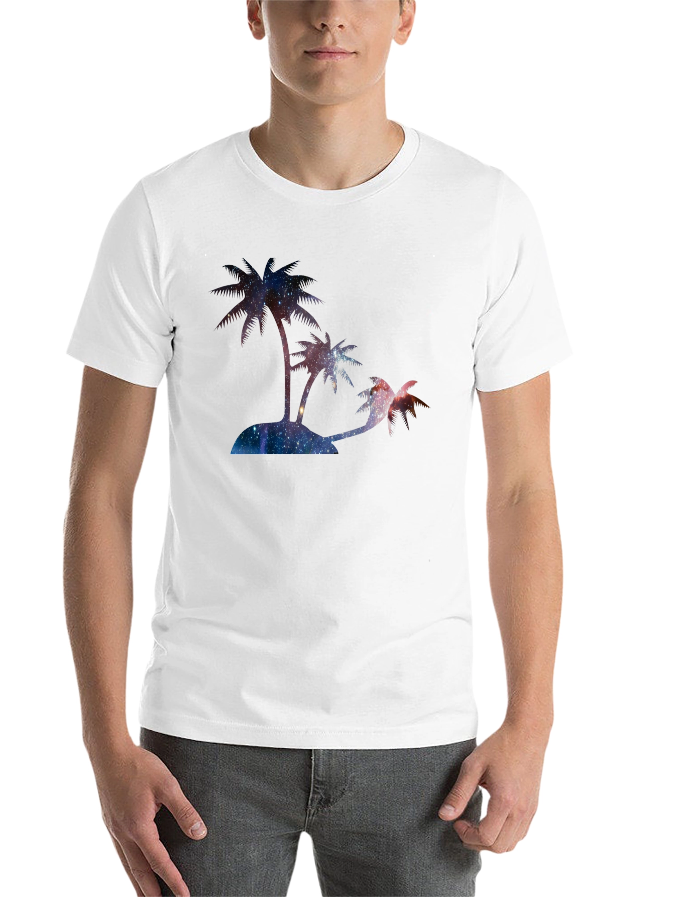 Black Galaxy Palm Tree Graphic T-Shirt view 14