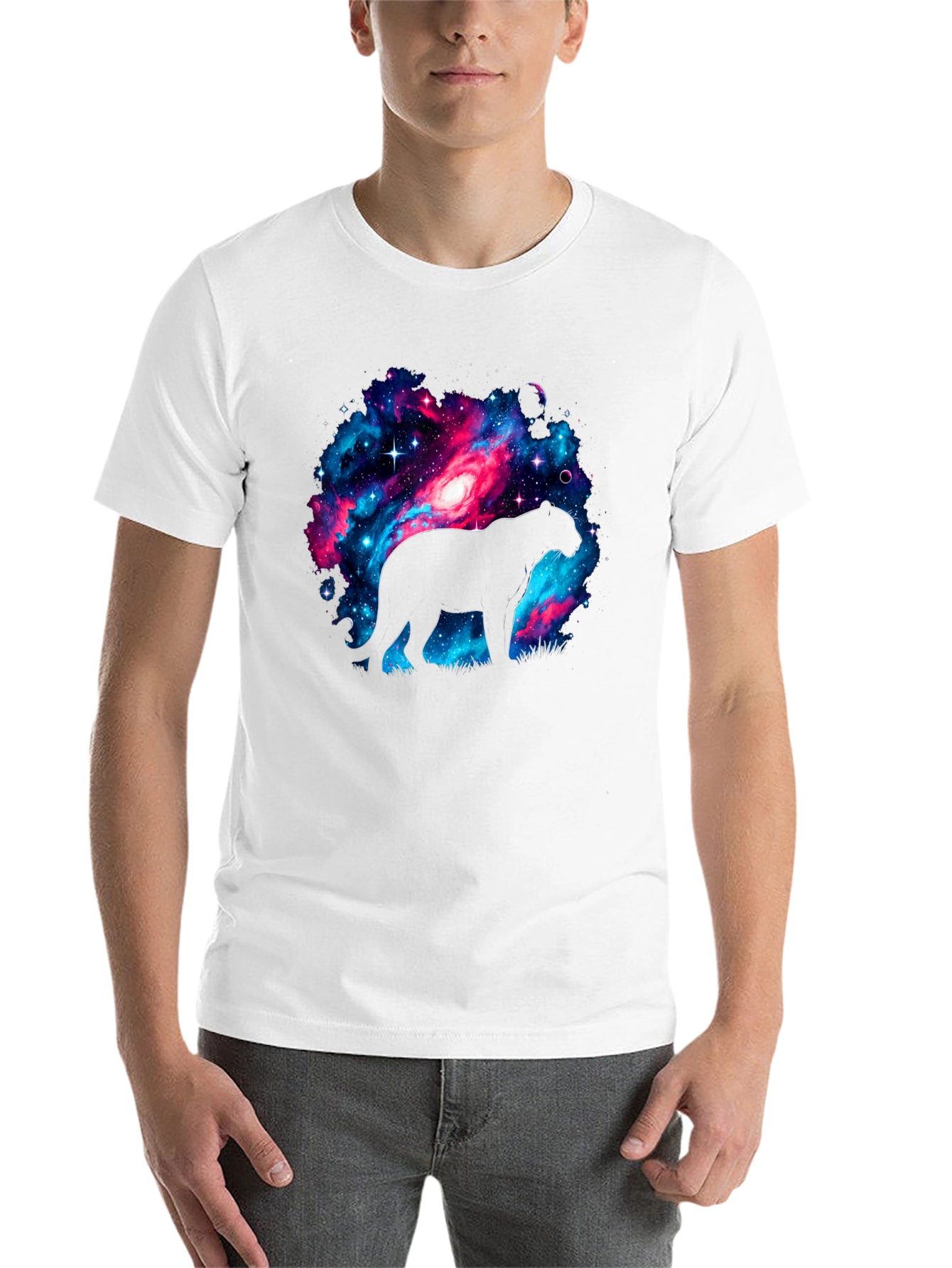 Black Galaxy Panther T-Shirt - Cosmic Cat Design view 14