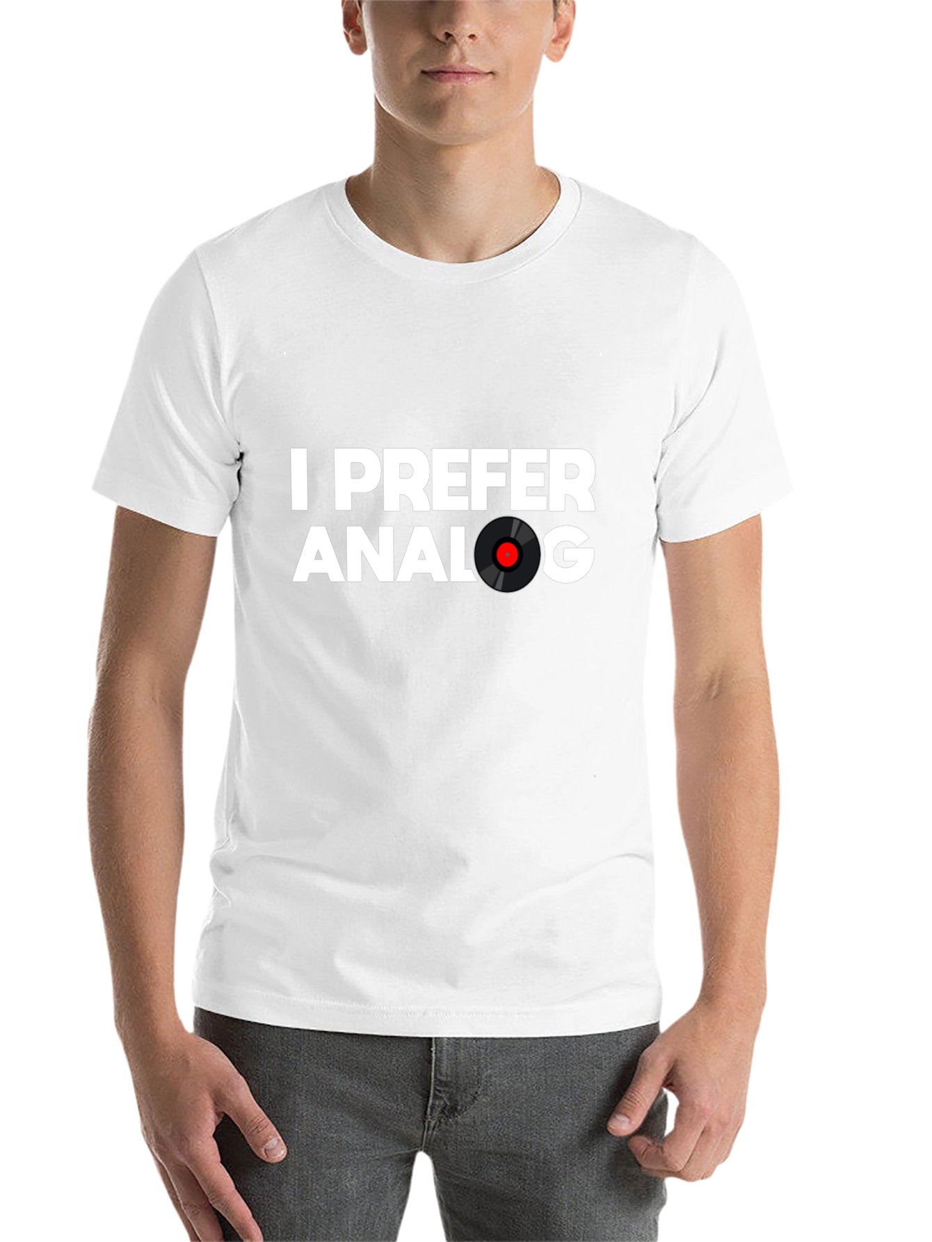 Black I Prefer Analog Vinyl Record T-Shirt - Black view 14