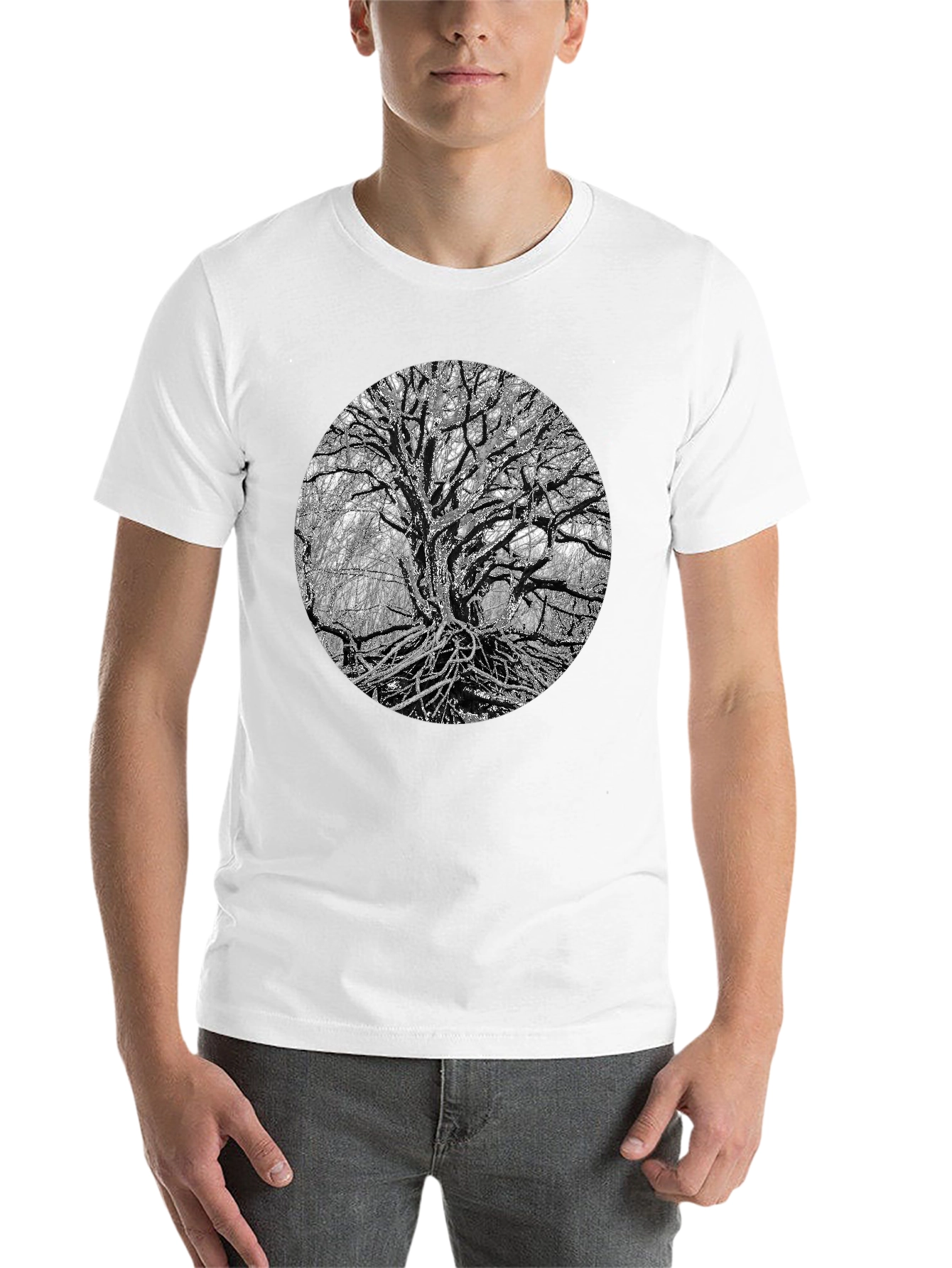Black Monochrome Tree Graphic Tee - Nature Inspired Print view 14