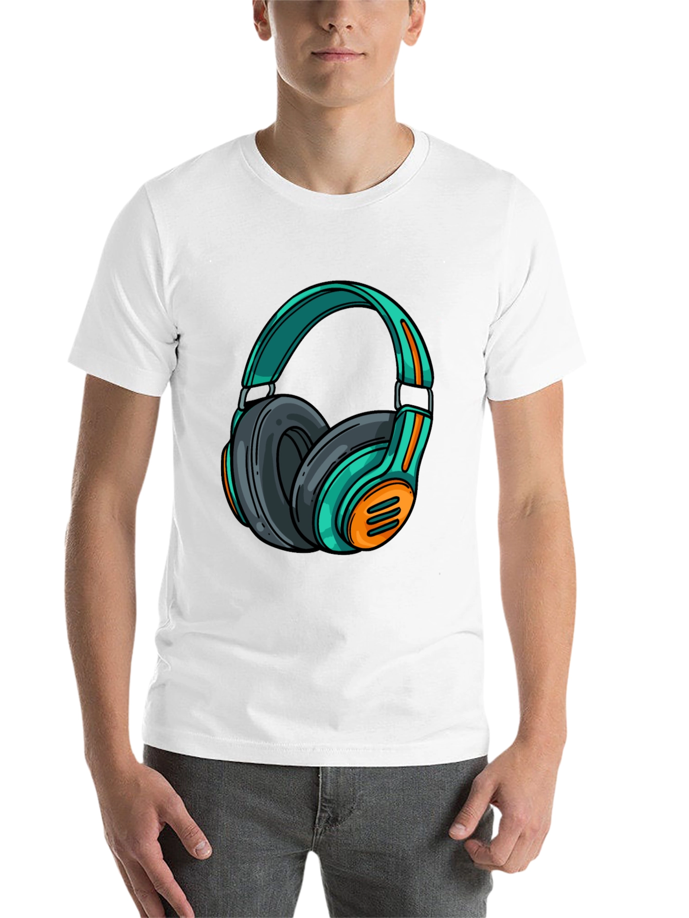 Black Stylish Black T-Shirt with Cool Headphone Graphic view 14