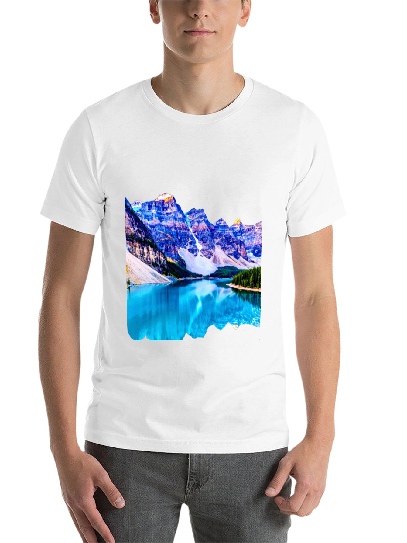 Black Mountain Lake Graphic Tee - Black Cotton Casual Shirt view 14