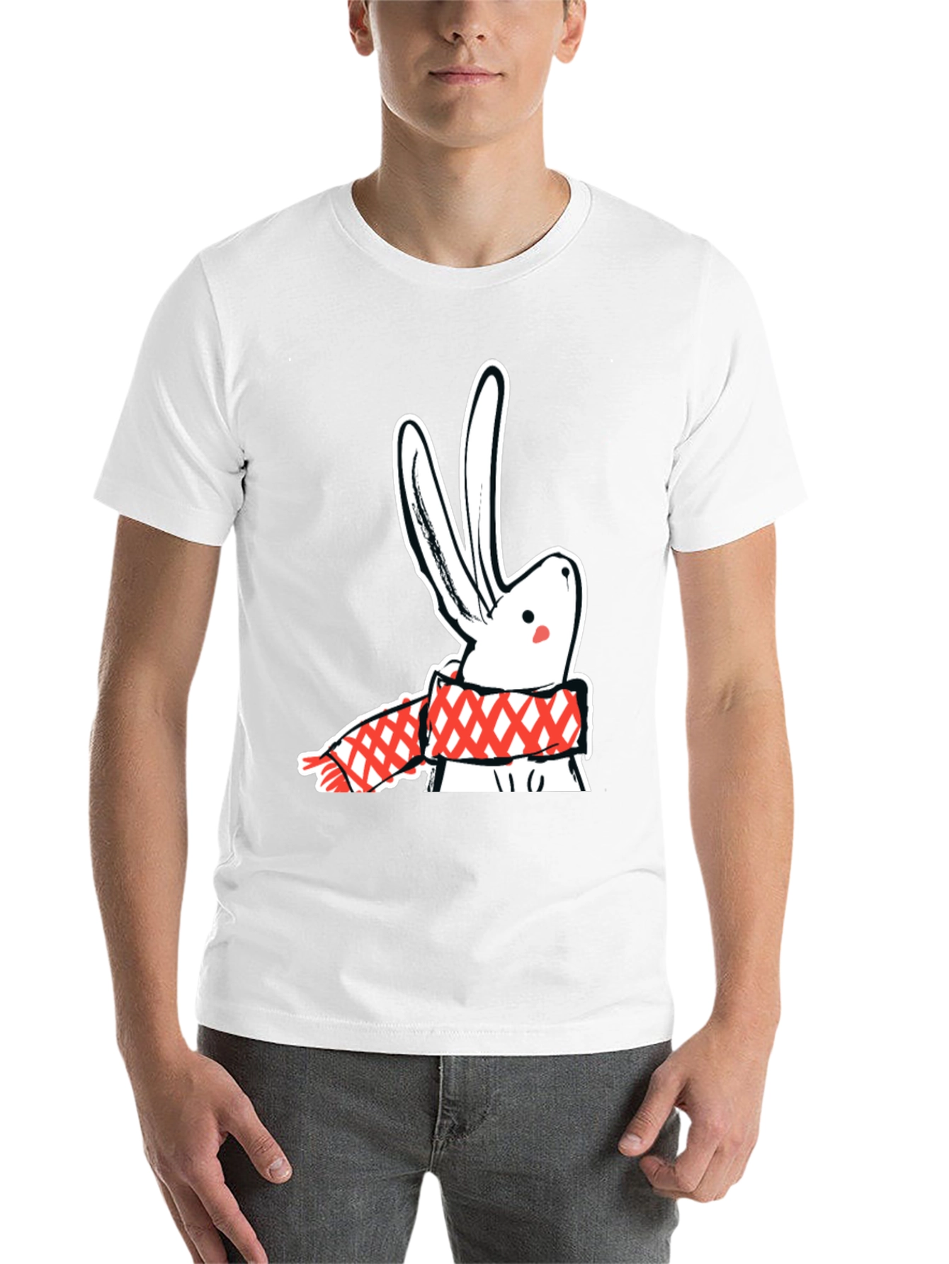 Black Black T-Shirt with Rabbit & Scarf Graphic view 14