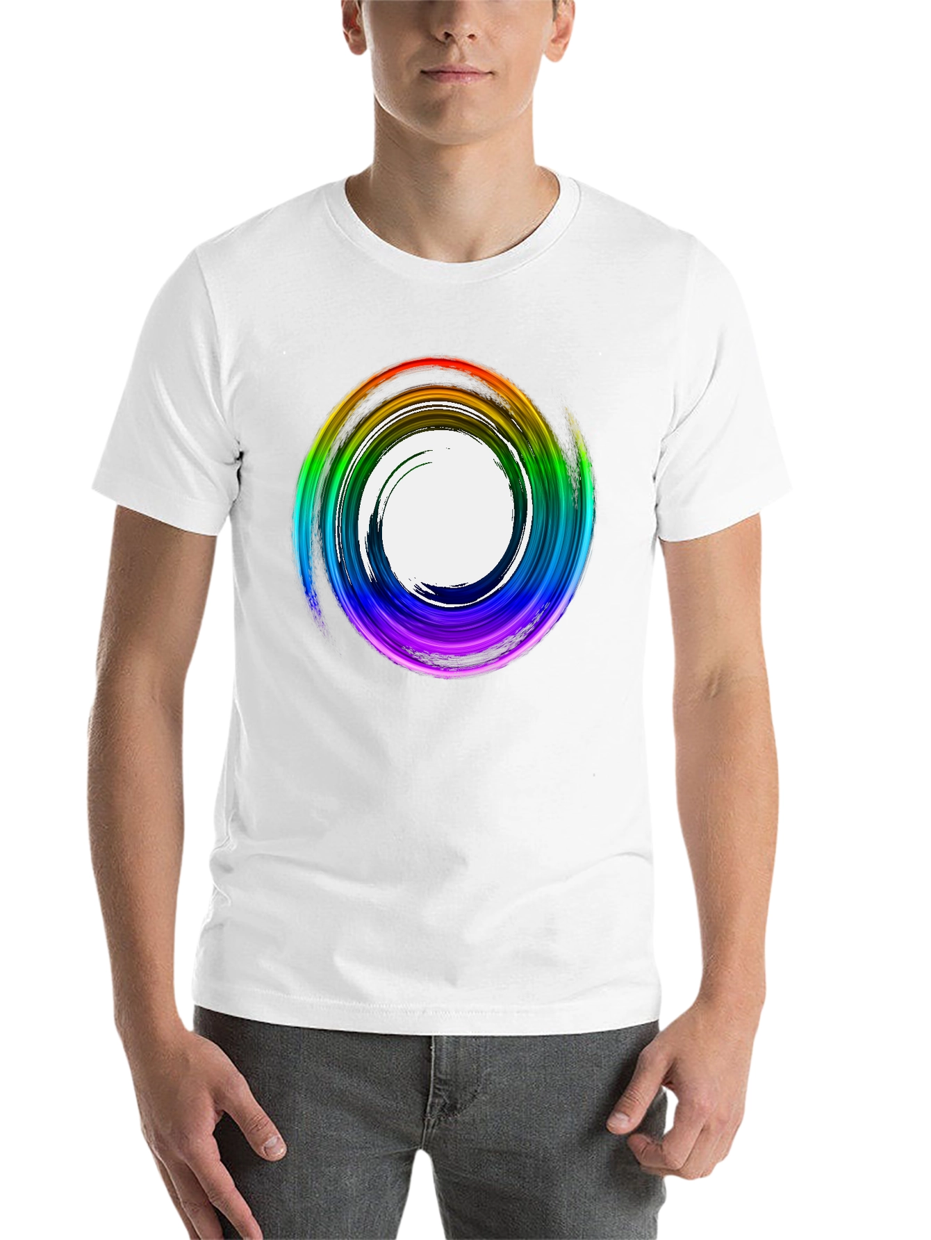 Black Rainbow Swirl Graphic Tee - Stylish Casual Top view 14