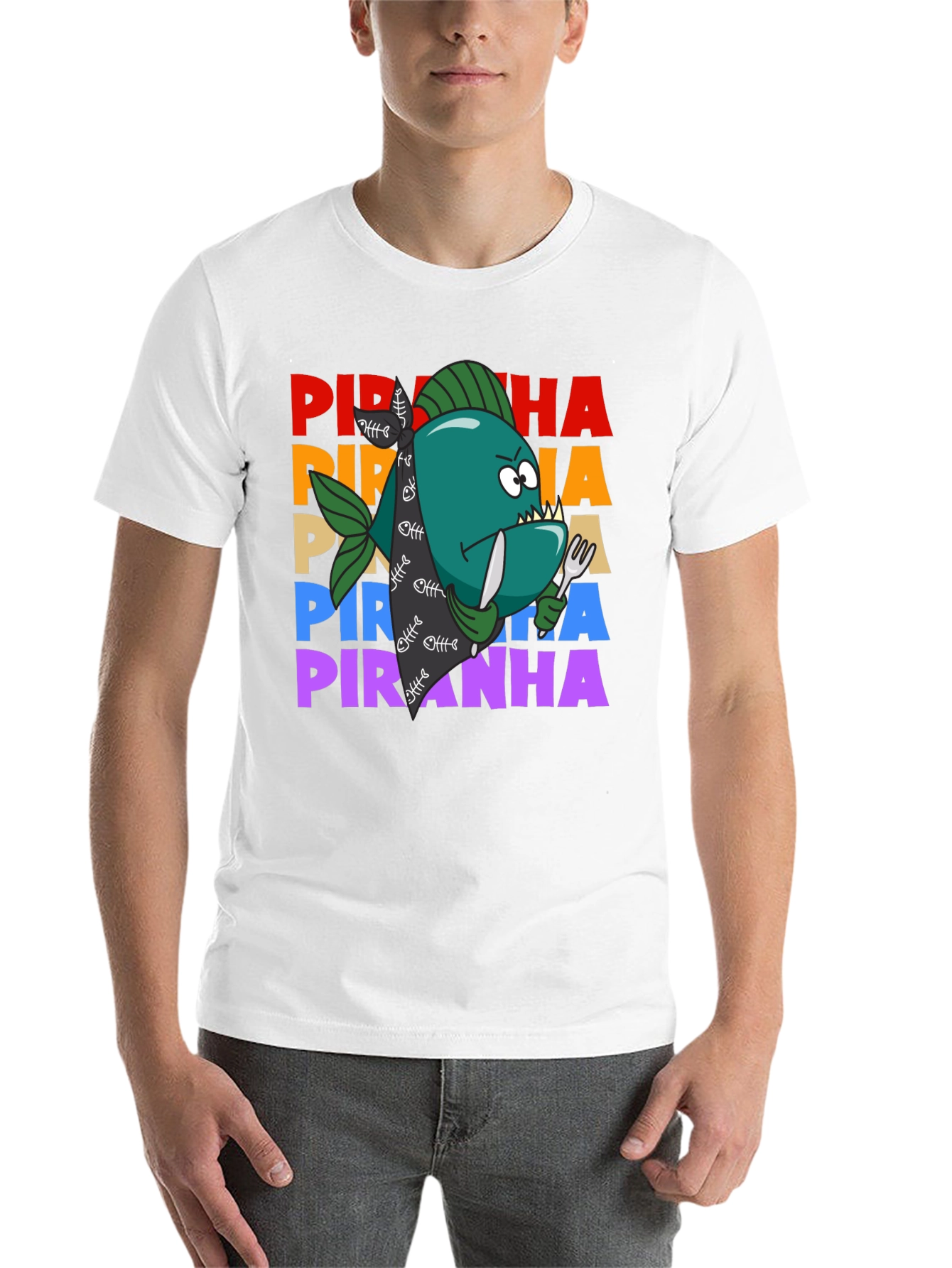 Black Piranha Graphic T-Shirt - Funny Fish Design view 14