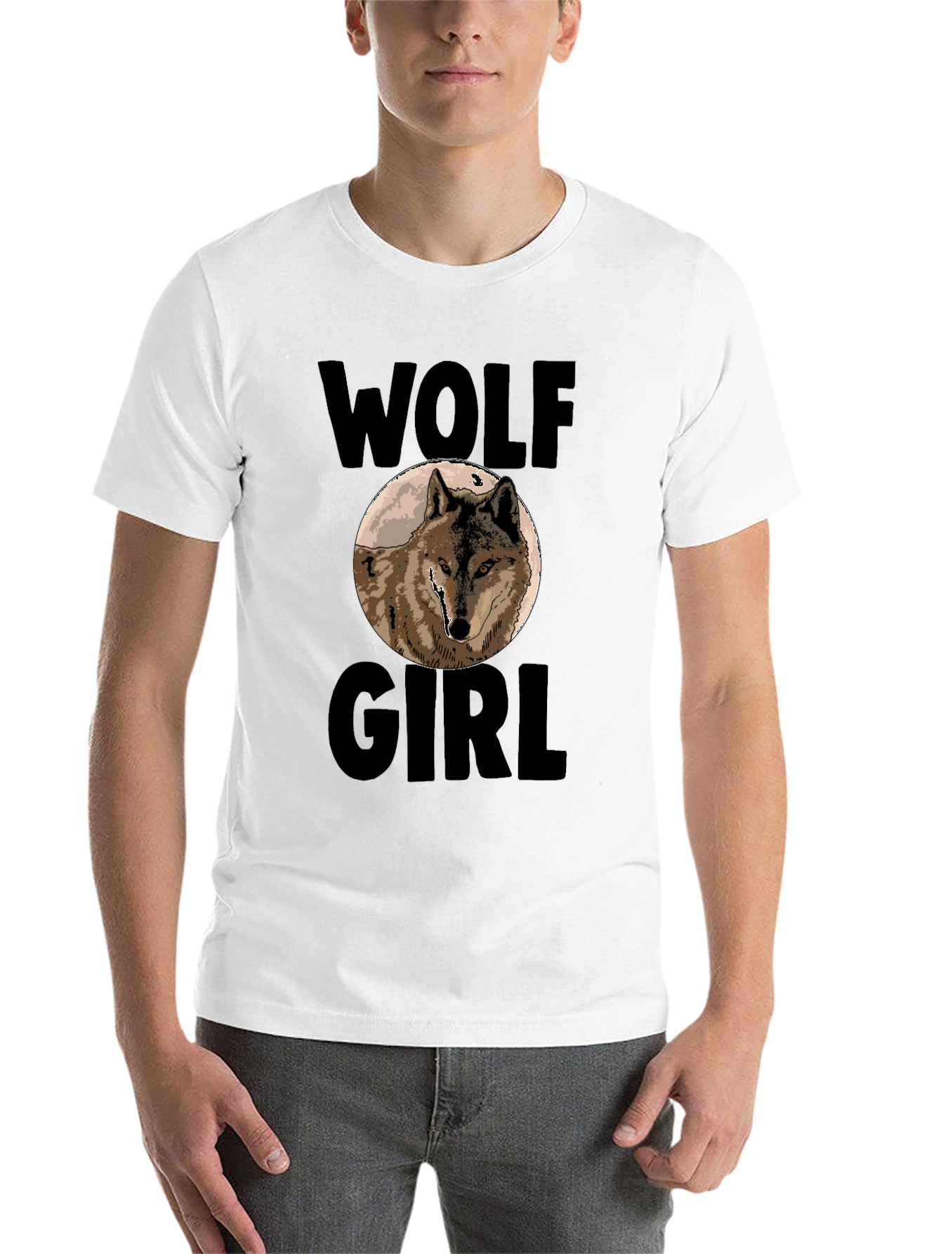 Black Wolf Girl Graphic Print T-Shirt - Black view 14