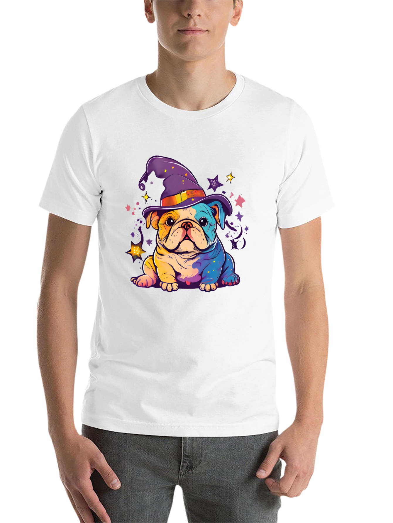 Black Bulldog Witch Hat T-Shirt view 14