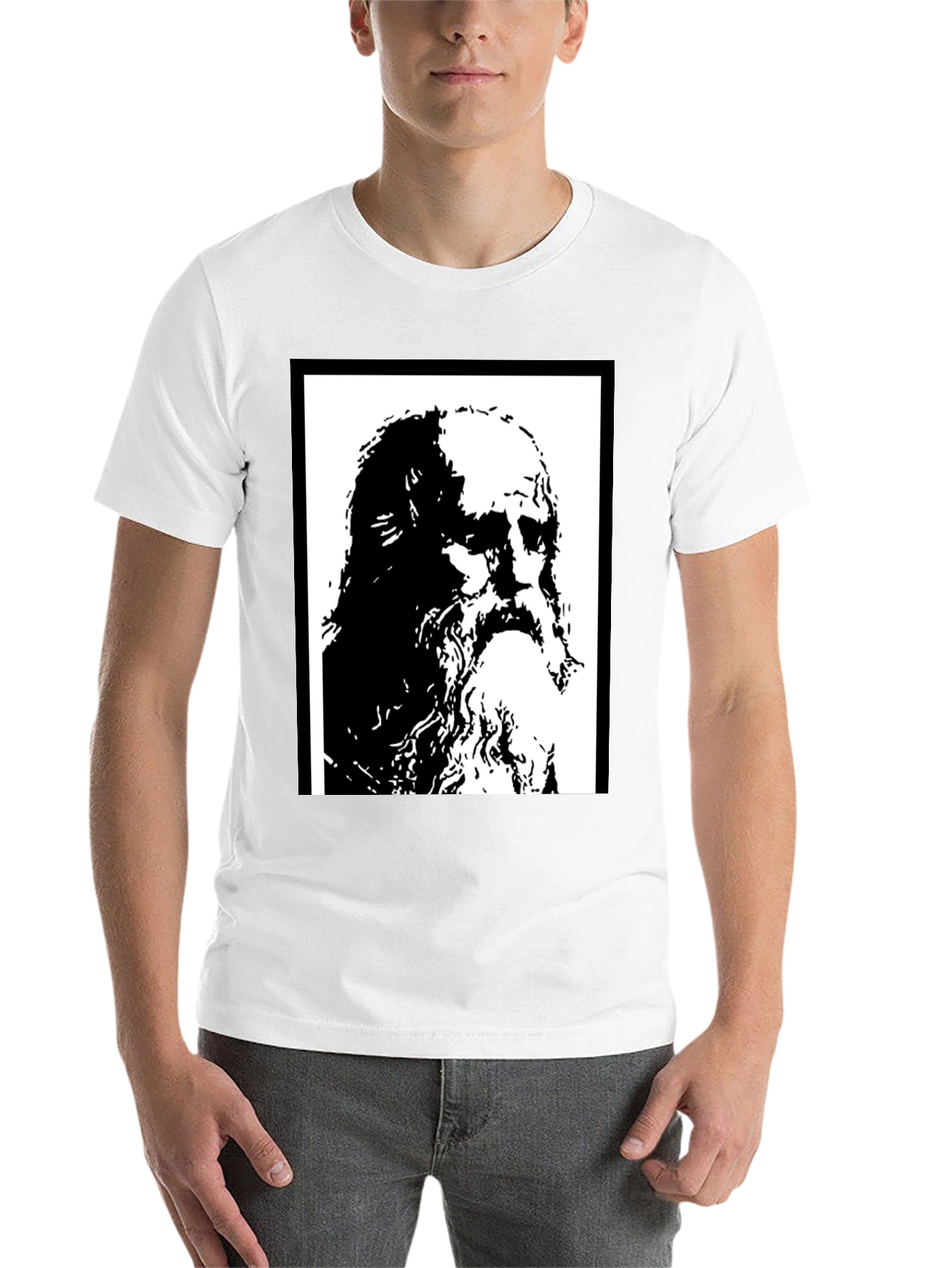Black Black T-Shirt with Artistic Portrait Print view 14