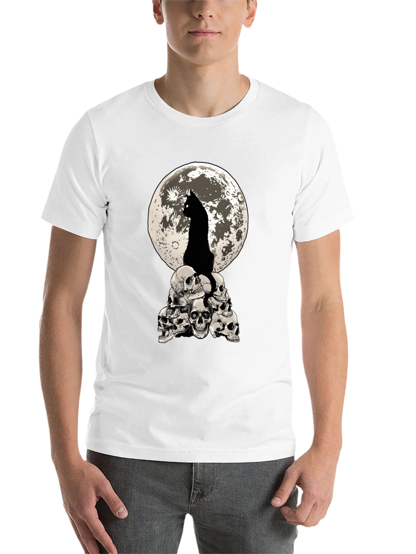 Black Cat Moon Skulls Graphic Tee view 14