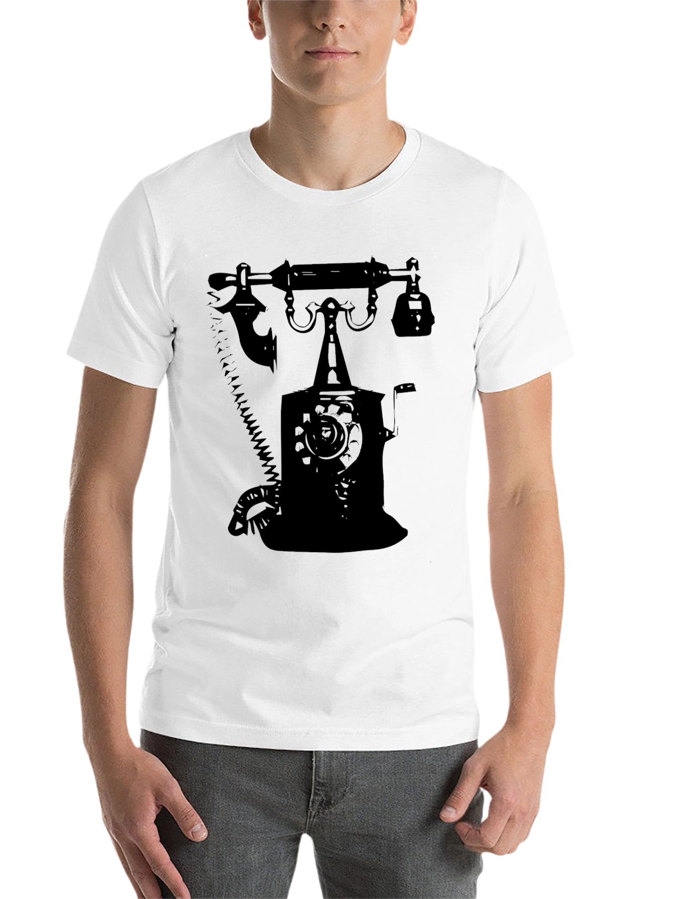 Black Retro Rotary Phone Graphic T-Shirt - Classic Design view 14