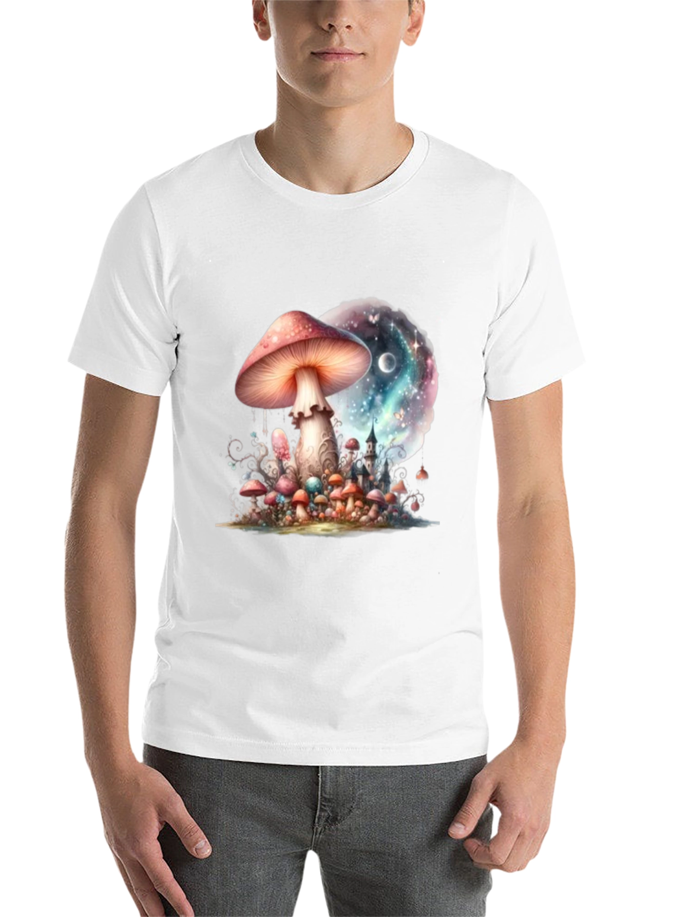 Black Mushroom Galaxy Graphic Tee - Fantasy Design view 14