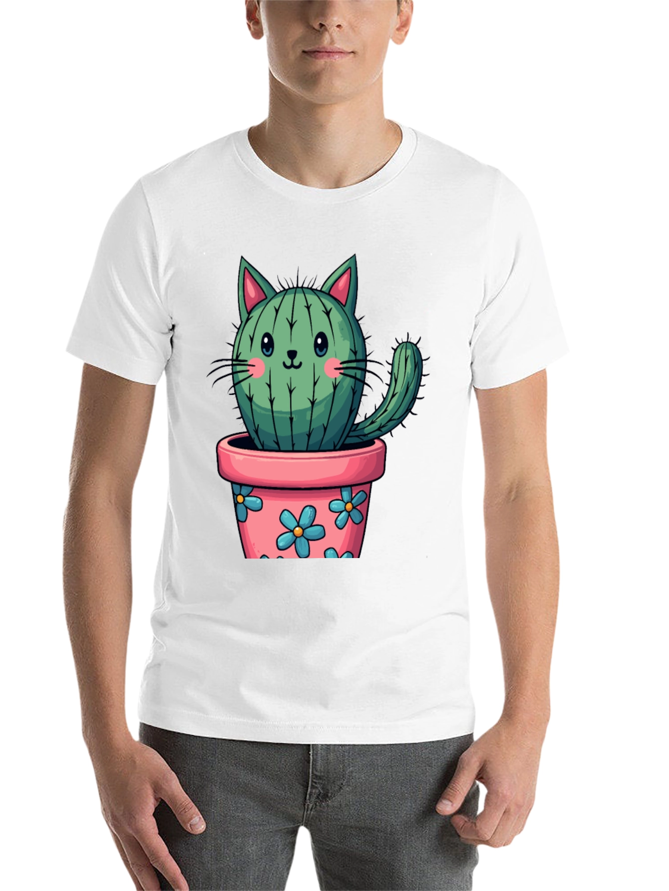 Black Cactus Cat T-Shirt - Potted Plant Kitten Tee view 14
