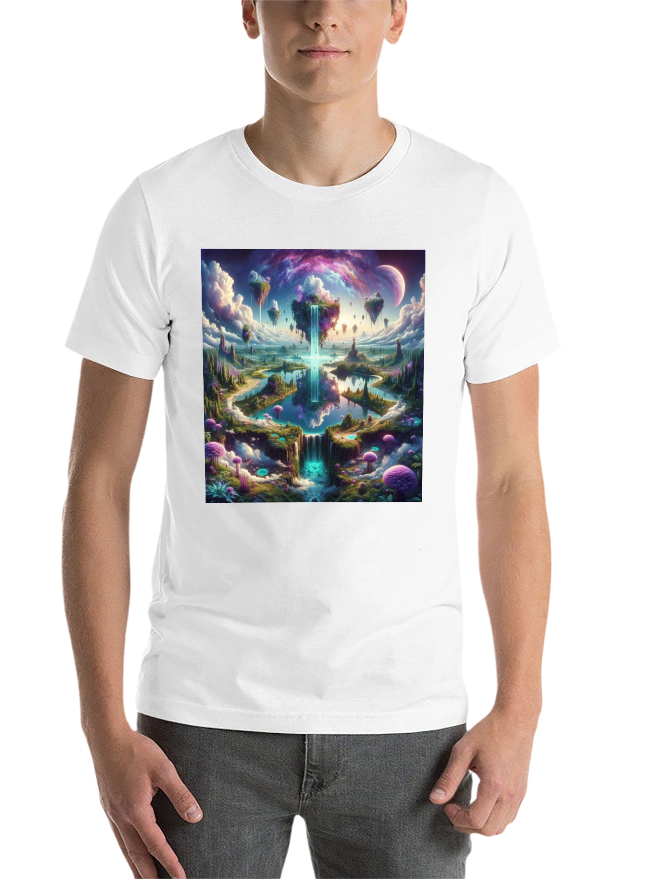 Black Fantasy Landscape Graphic Tee - Black Cotton Blend view 14