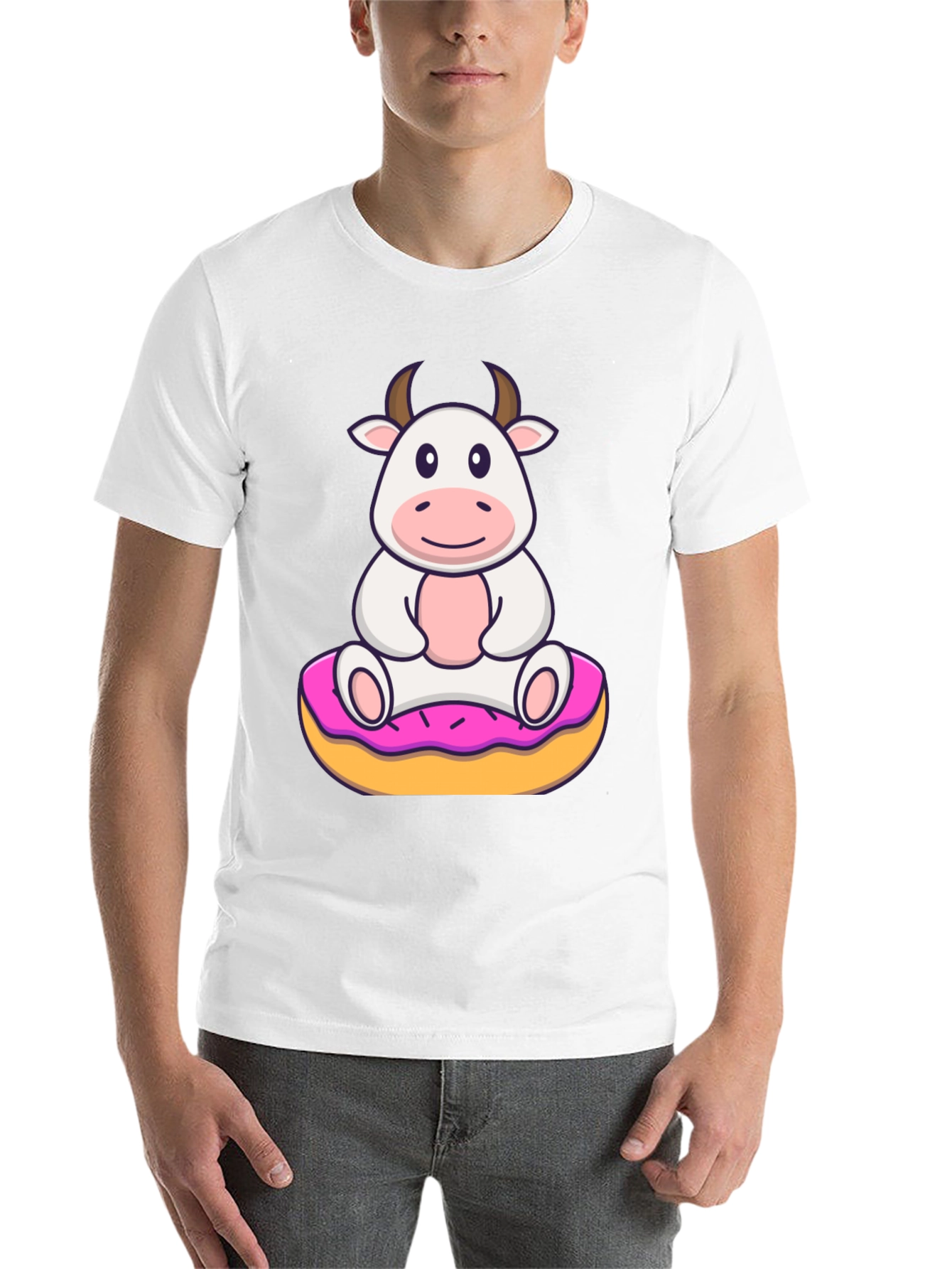Black Cow on Donut Graphic Tee - Cute Cartoon Style view 14