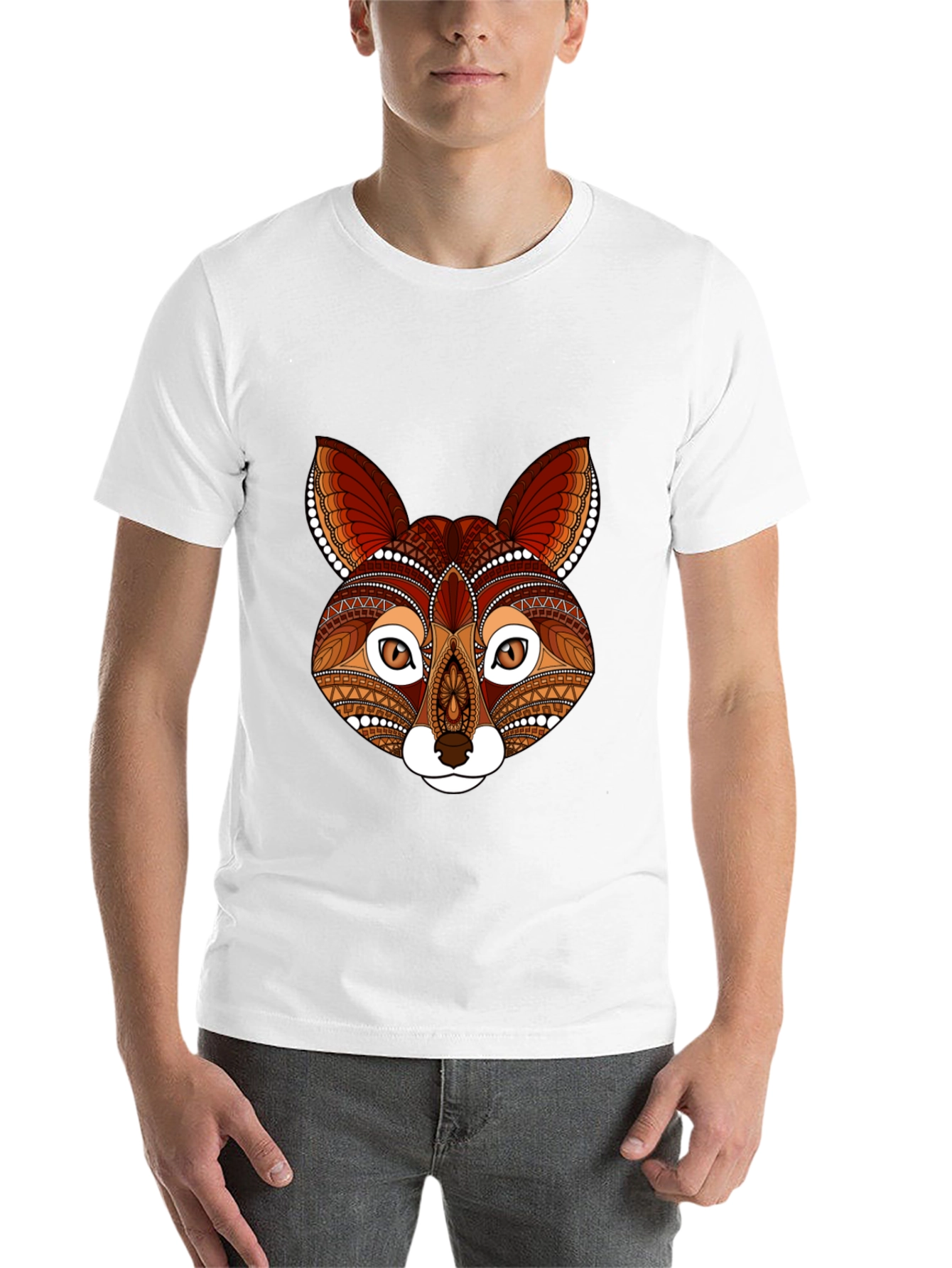 Black Fox Head Graphic Print T-Shirt view 14