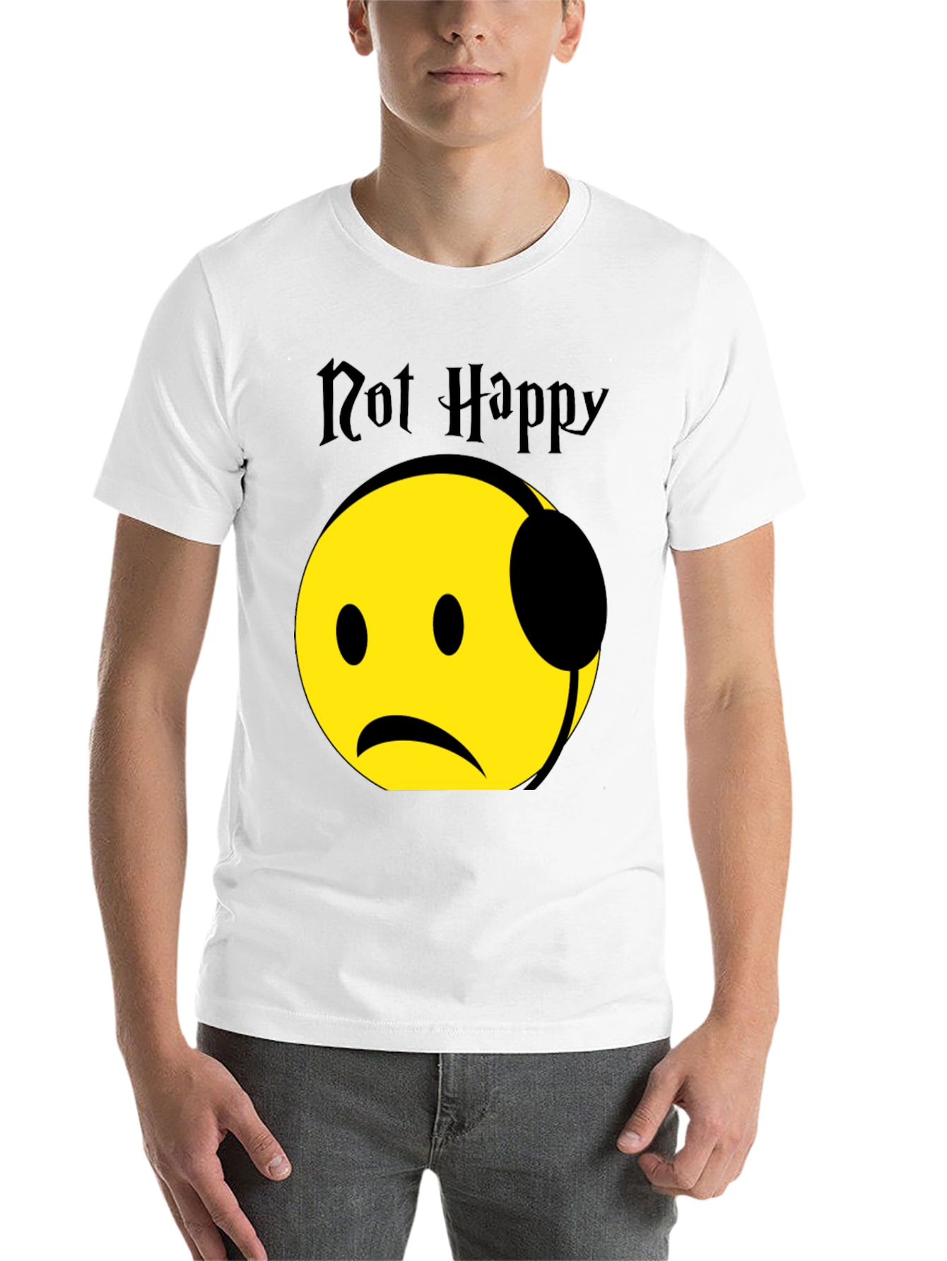 Black Not Happy Emoji Graphic T-Shirt - Trendy Casual Wear view 14