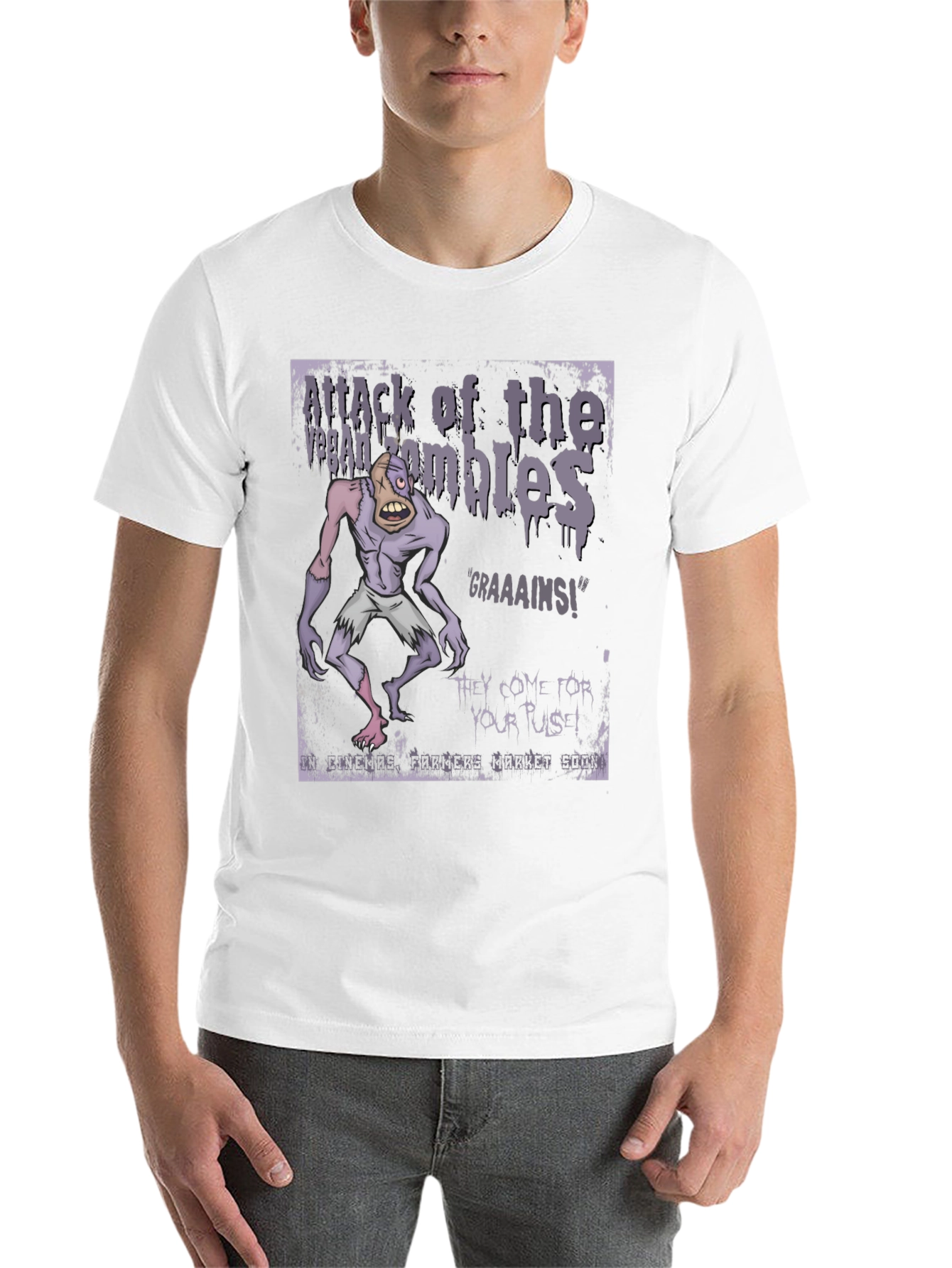 Black Vegan Zombie T-Shirt: Graaaains! view 14