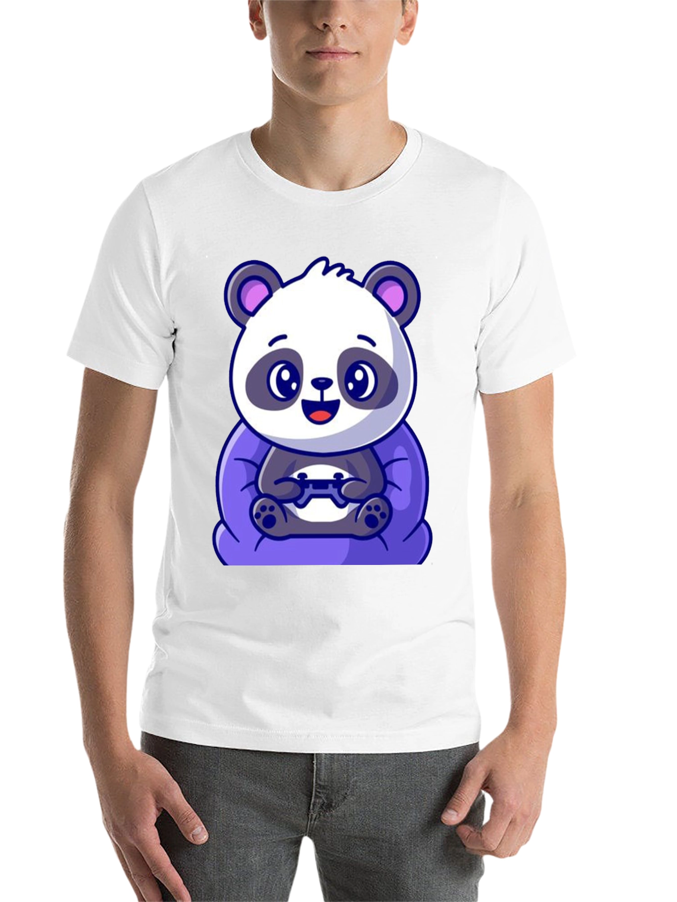 Black Cute Gamer Panda T-Shirt - Black Cotton Tee view 14