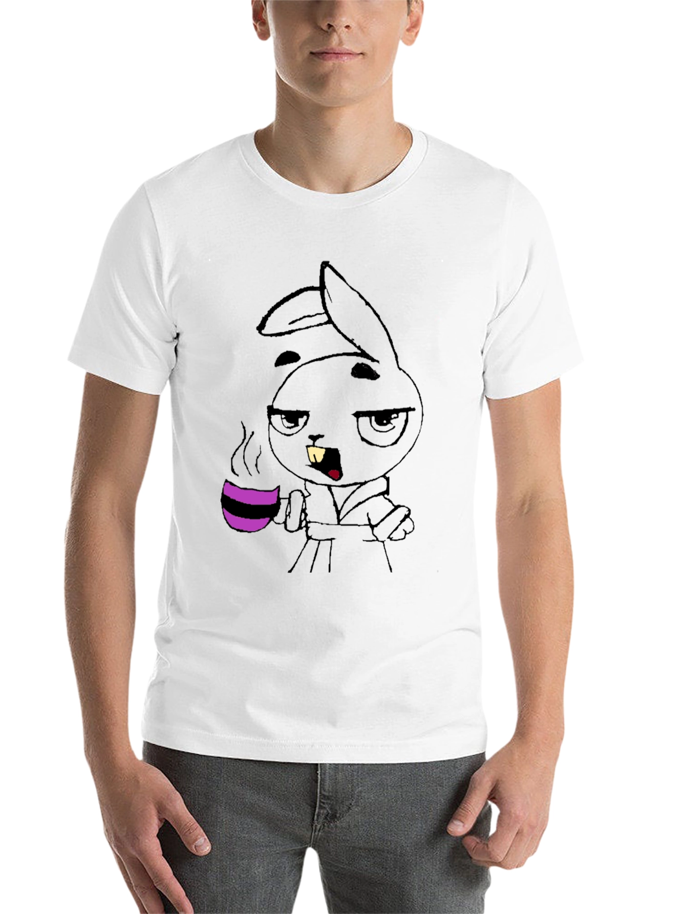 Black Grumpy Bunny Coffee T-Shirt - Black Cotton Tee view 14