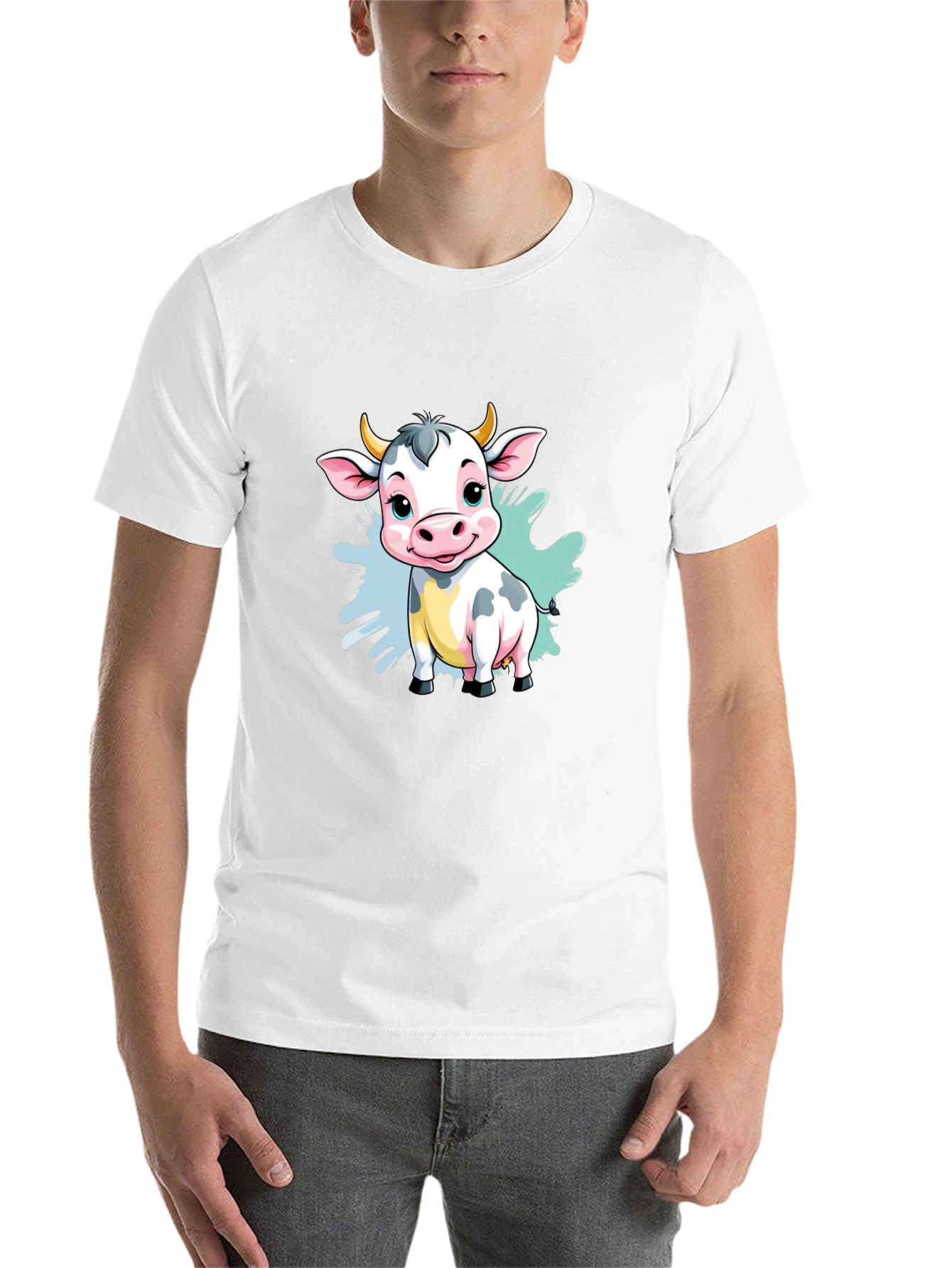 Black Cute Cartoon Cow Black T-Shirt view 14