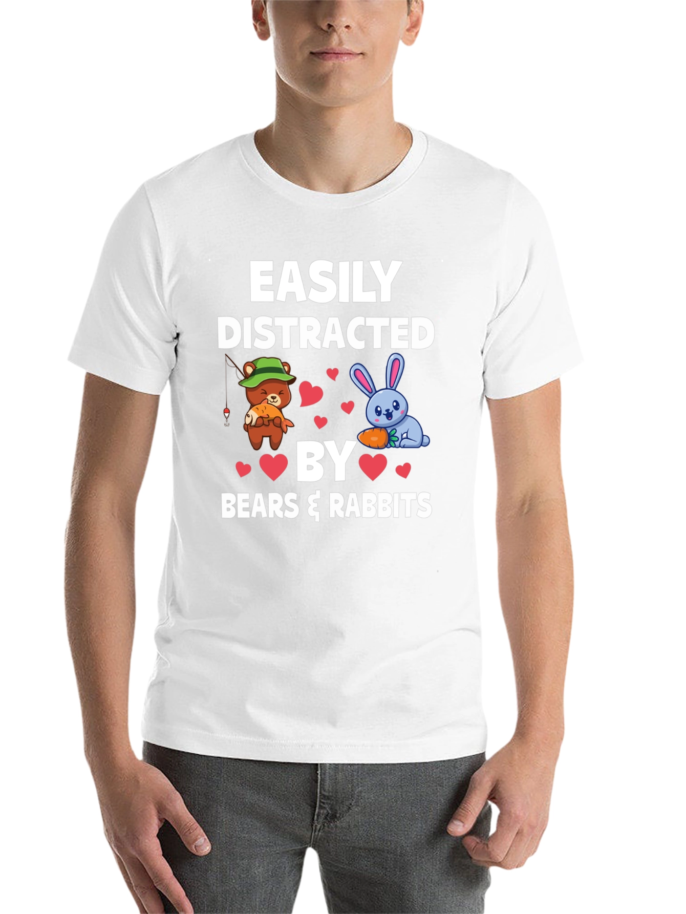 Black Easily Distracted by Bears & Rabbits T-Shirt view 14