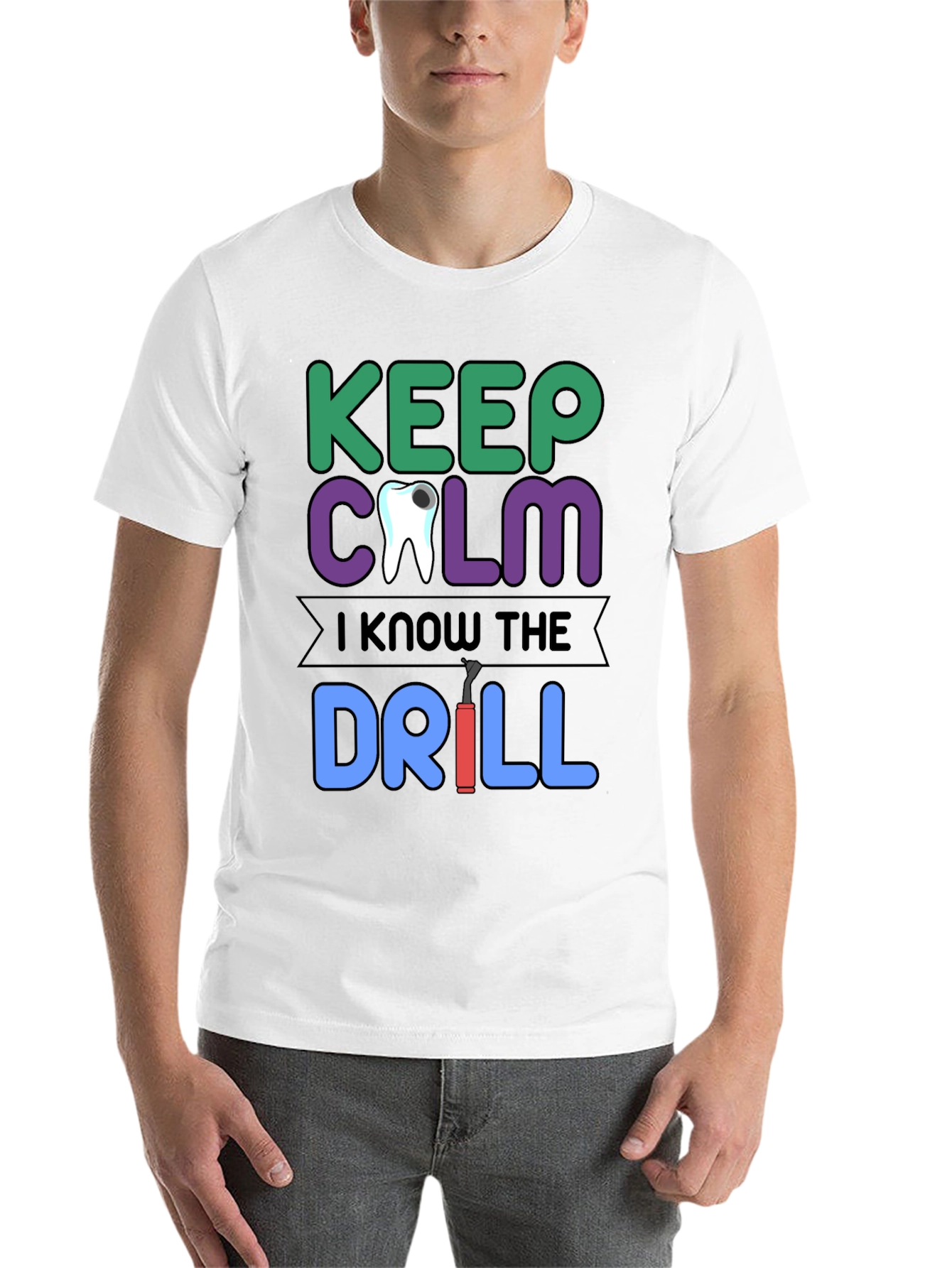 Black Keep Calm Dentist T-Shirt Funny Dental Drill Tee view 14