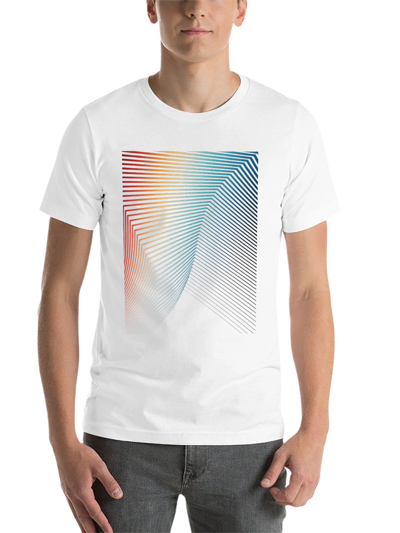 Black Retro Geometric Lines Graphic T-Shirt view 14