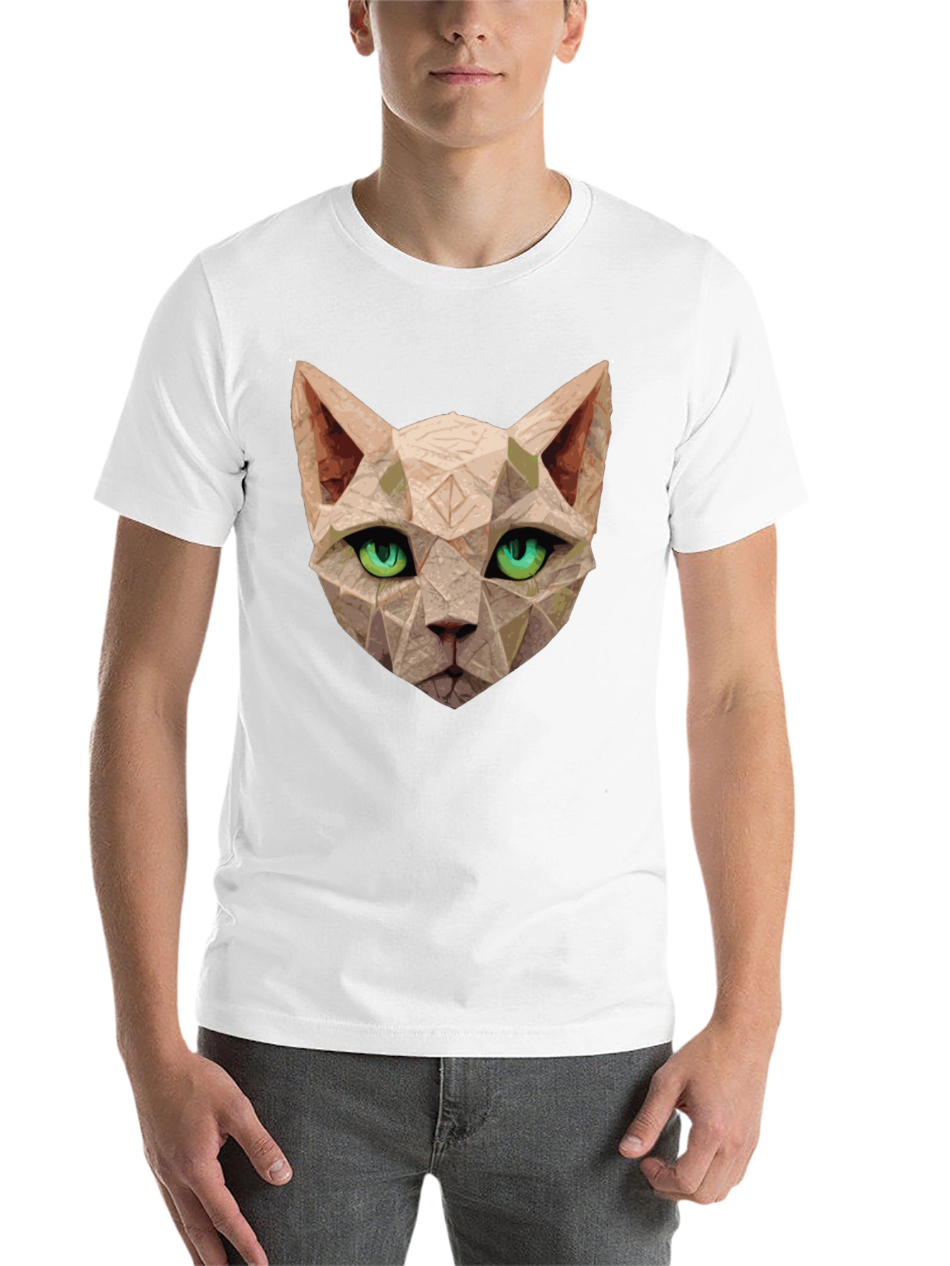 Black Geometric Cat T-Shirt - Unique Art Tee view 14