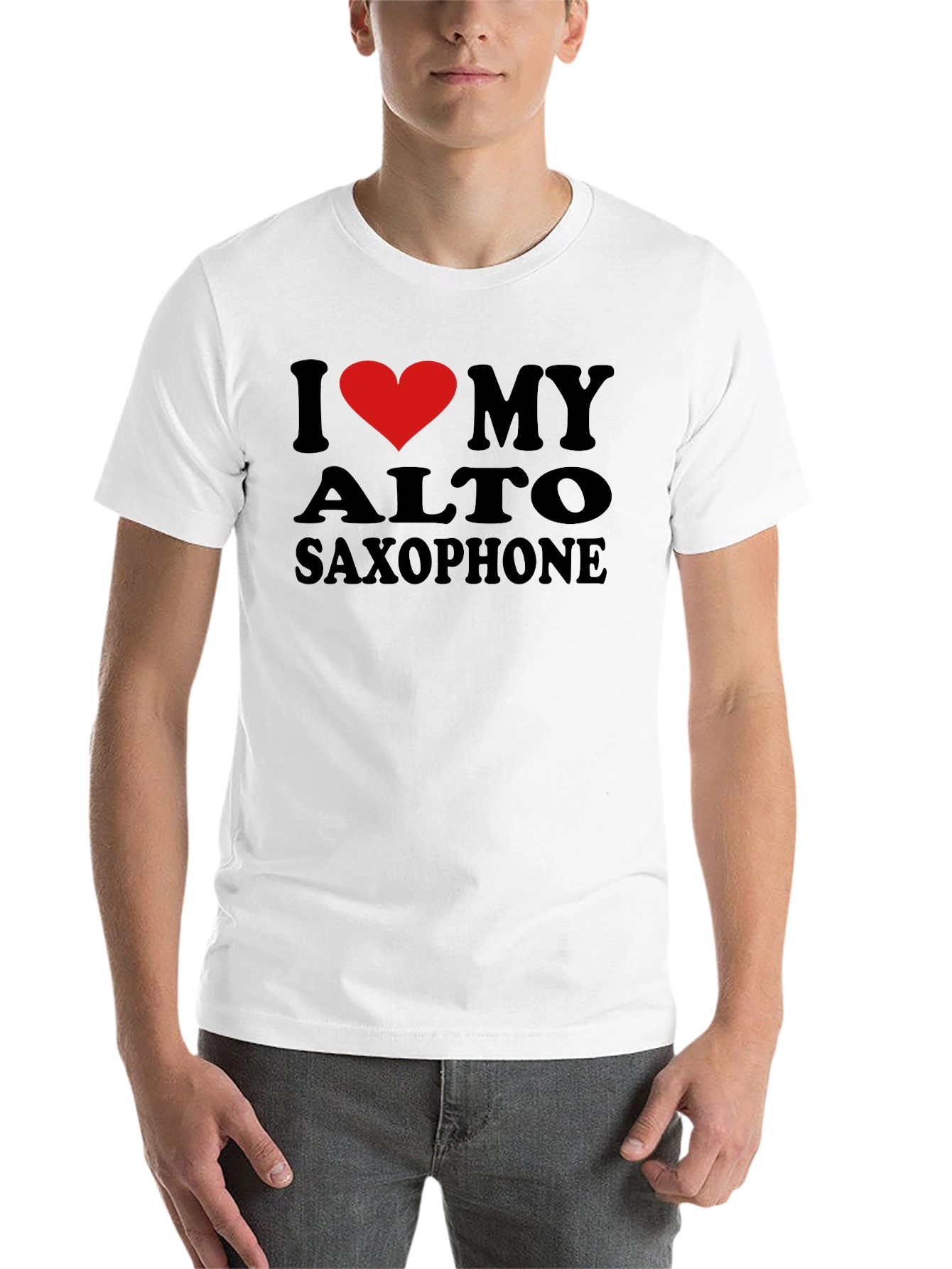 Black I Love My Alto Saxophone Black T-Shirt view 14
