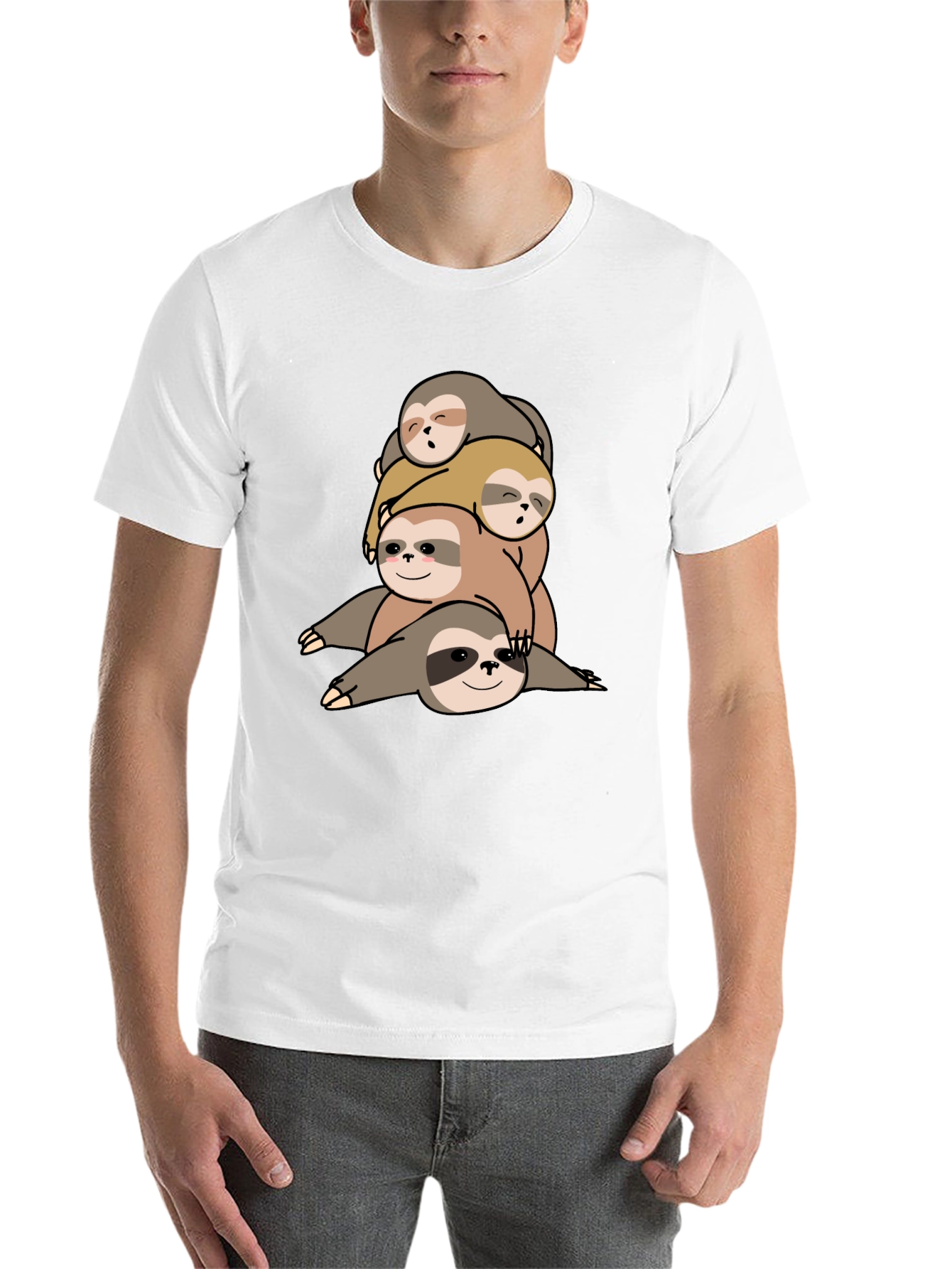 Black Stacked Sloth Graphic Tee - Comfy Men's T-Shirt view 14