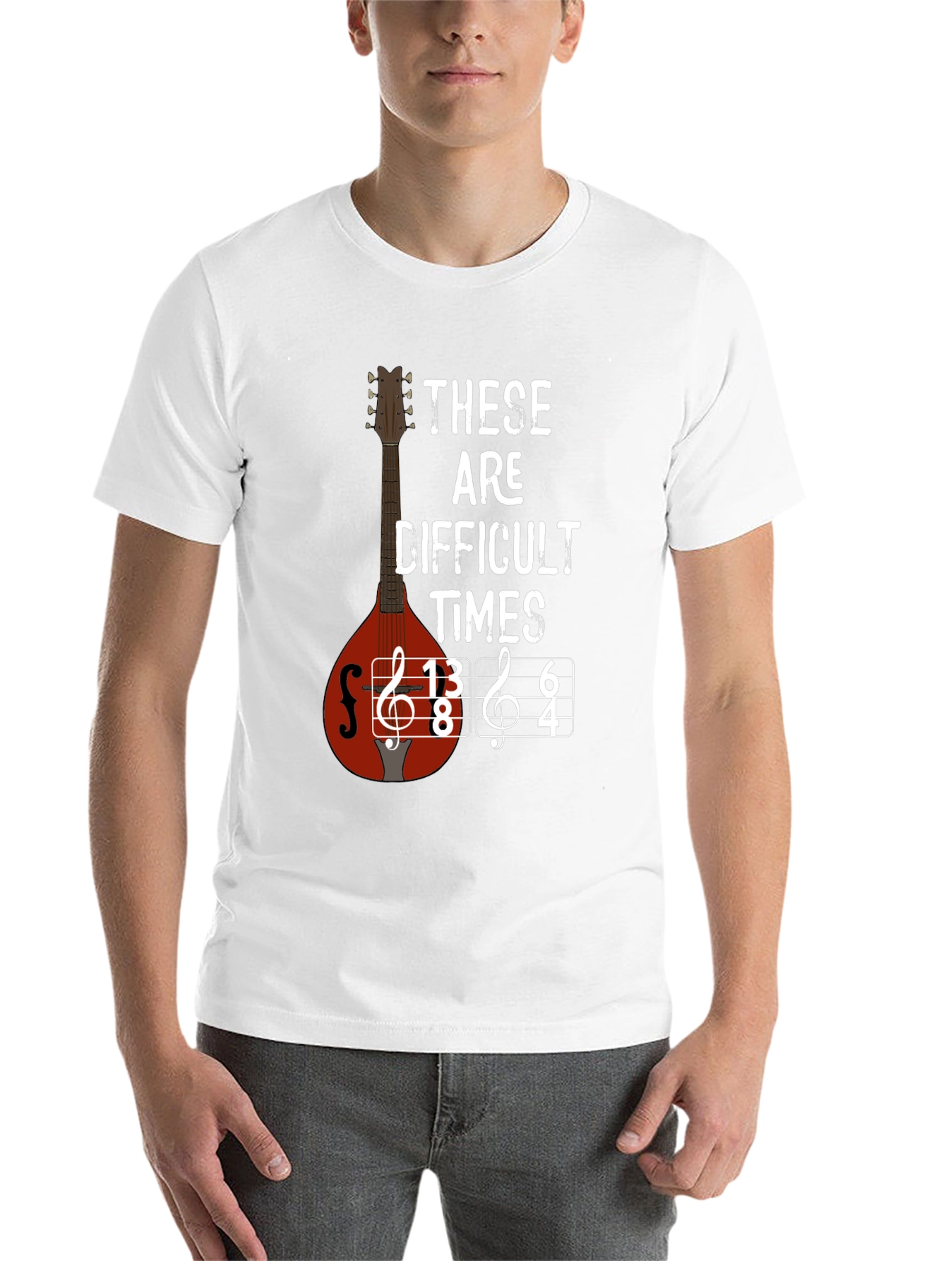 Black Difficult Times Music T-Shirt - Mandolin Graphic Tee view 14