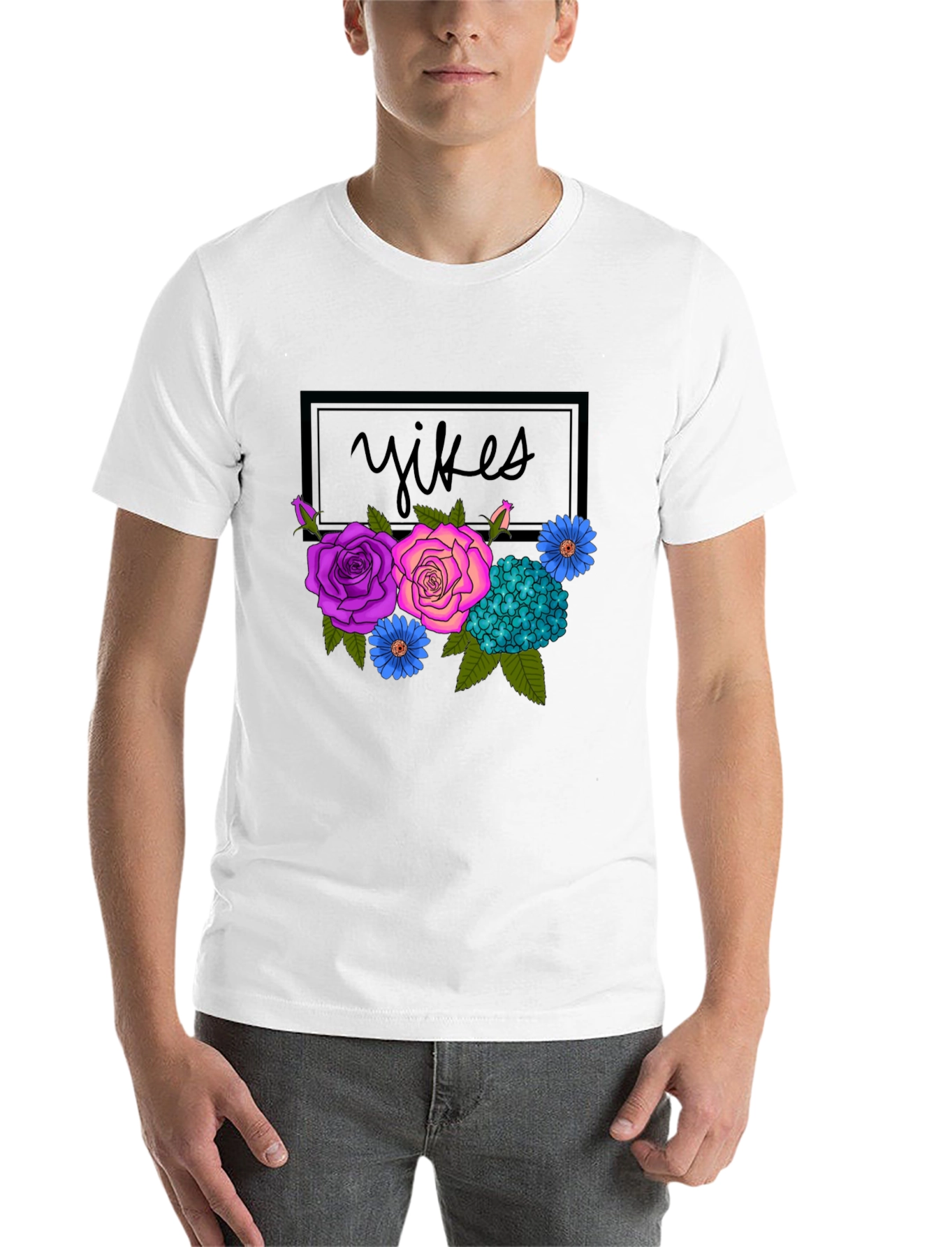 Black Floral Yikes Graphic Tee - Trendy & Unique! view 14