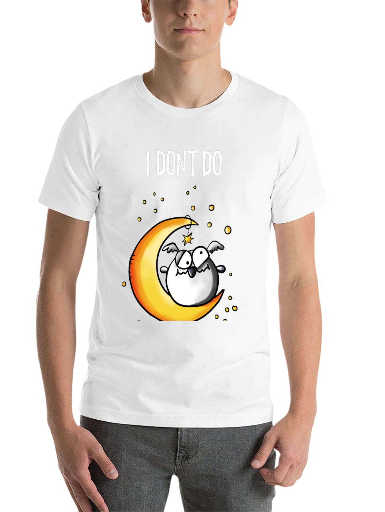 Black Funny I DON'T DO Mornings Owl on Moon T-Shirt view 14