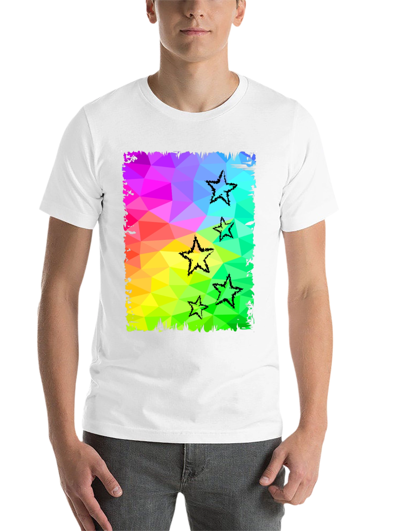 Black Geometric Star Print Black T-Shirt view 14