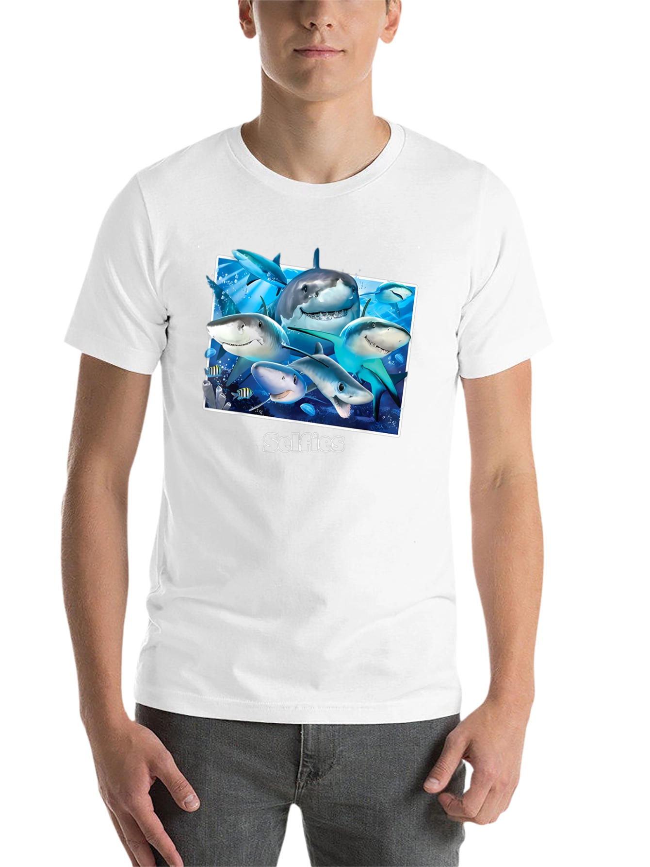 Black Shark Selfies Graphic T-Shirt - Unique Ocean Humor Tee view 14