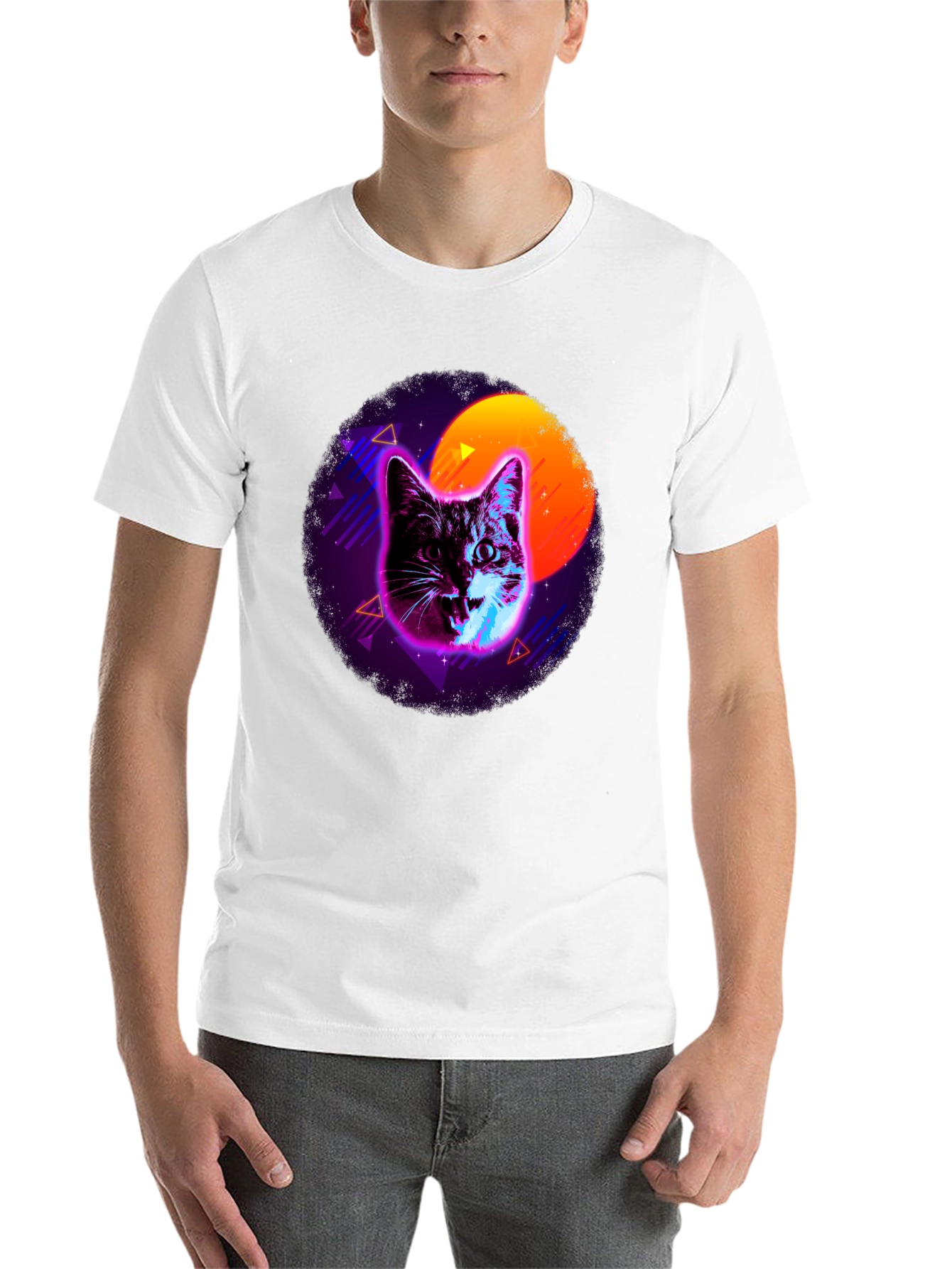 Black Retro Cat T-Shirt - Vaporwave Style view 14