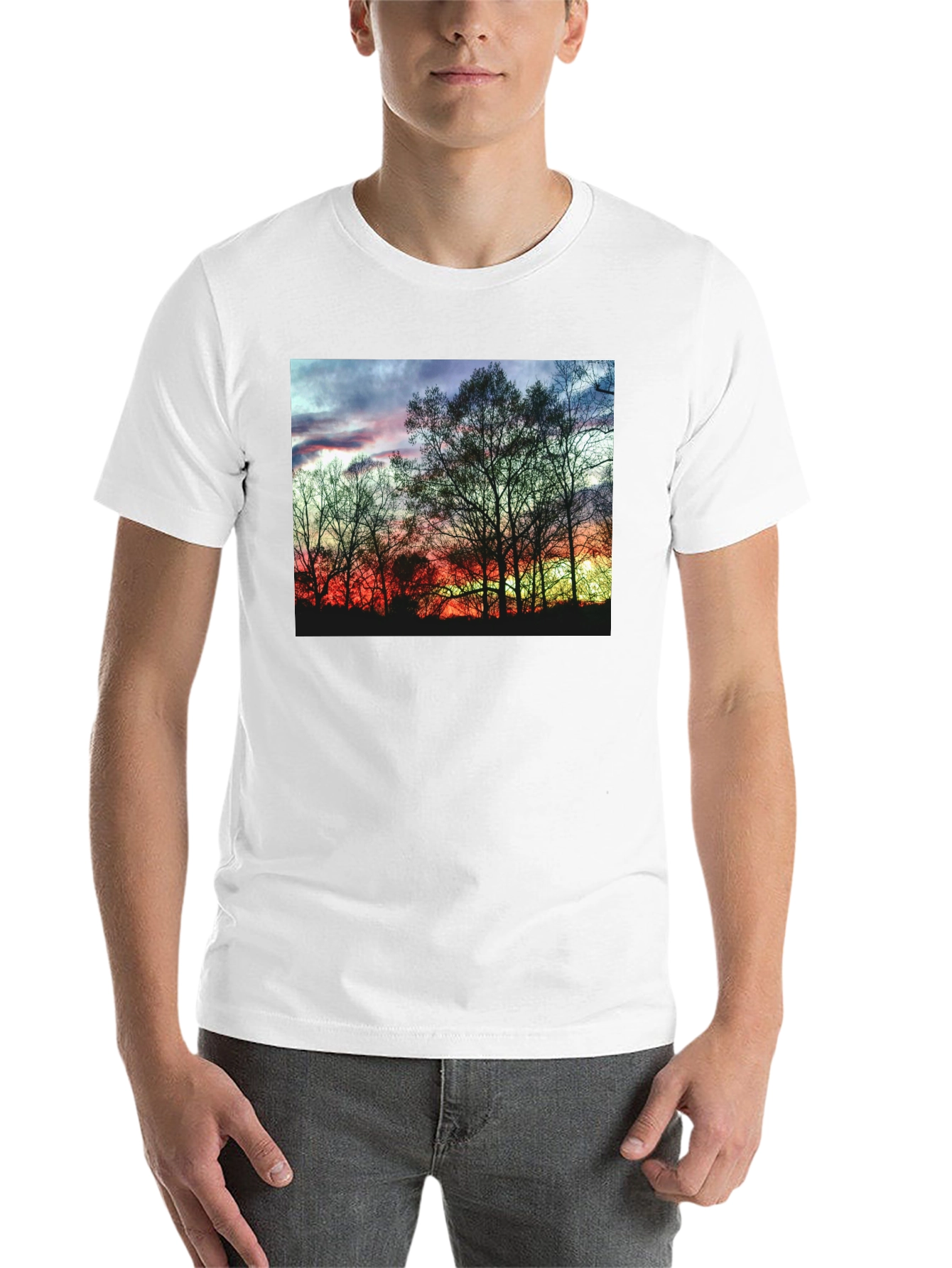 Black Sunset Trees Graphic Black T-Shirt view 14