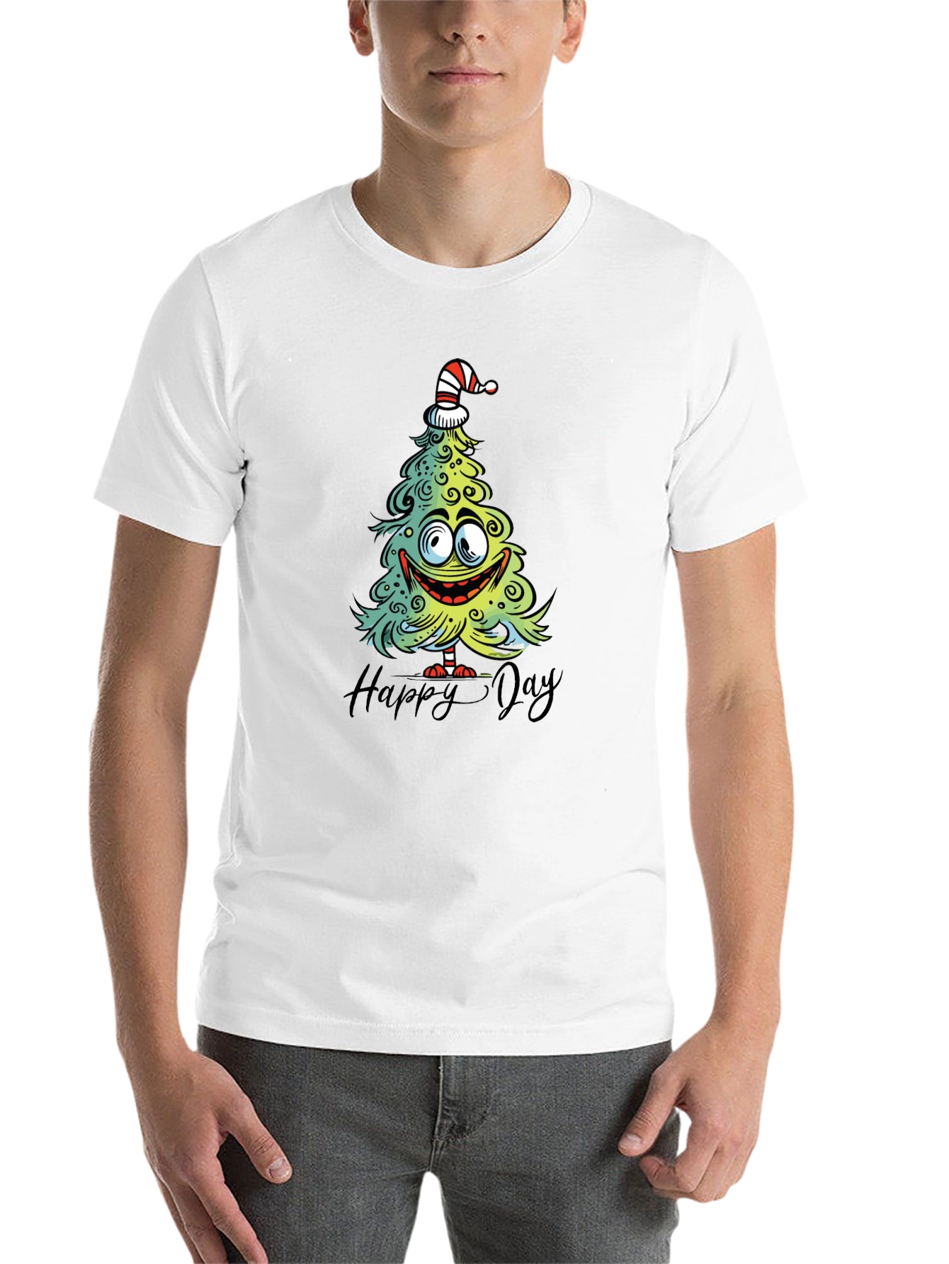 Black Funny Christmas Tree Graphic Tee - Happy Day Shirt view 14