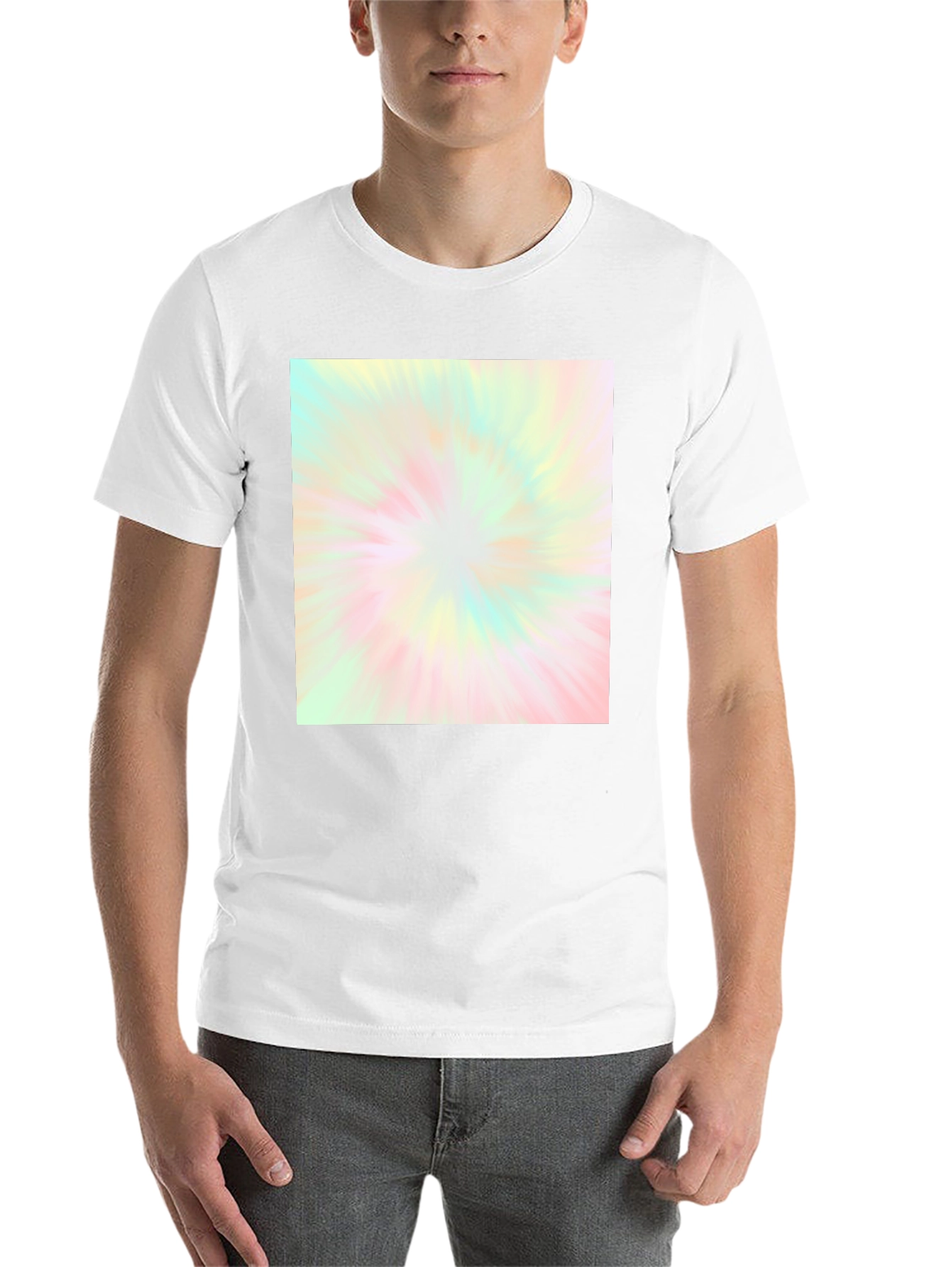 Black Unisex Black T-Shirt with Pastel Tie-Dye Burst Design view 14
