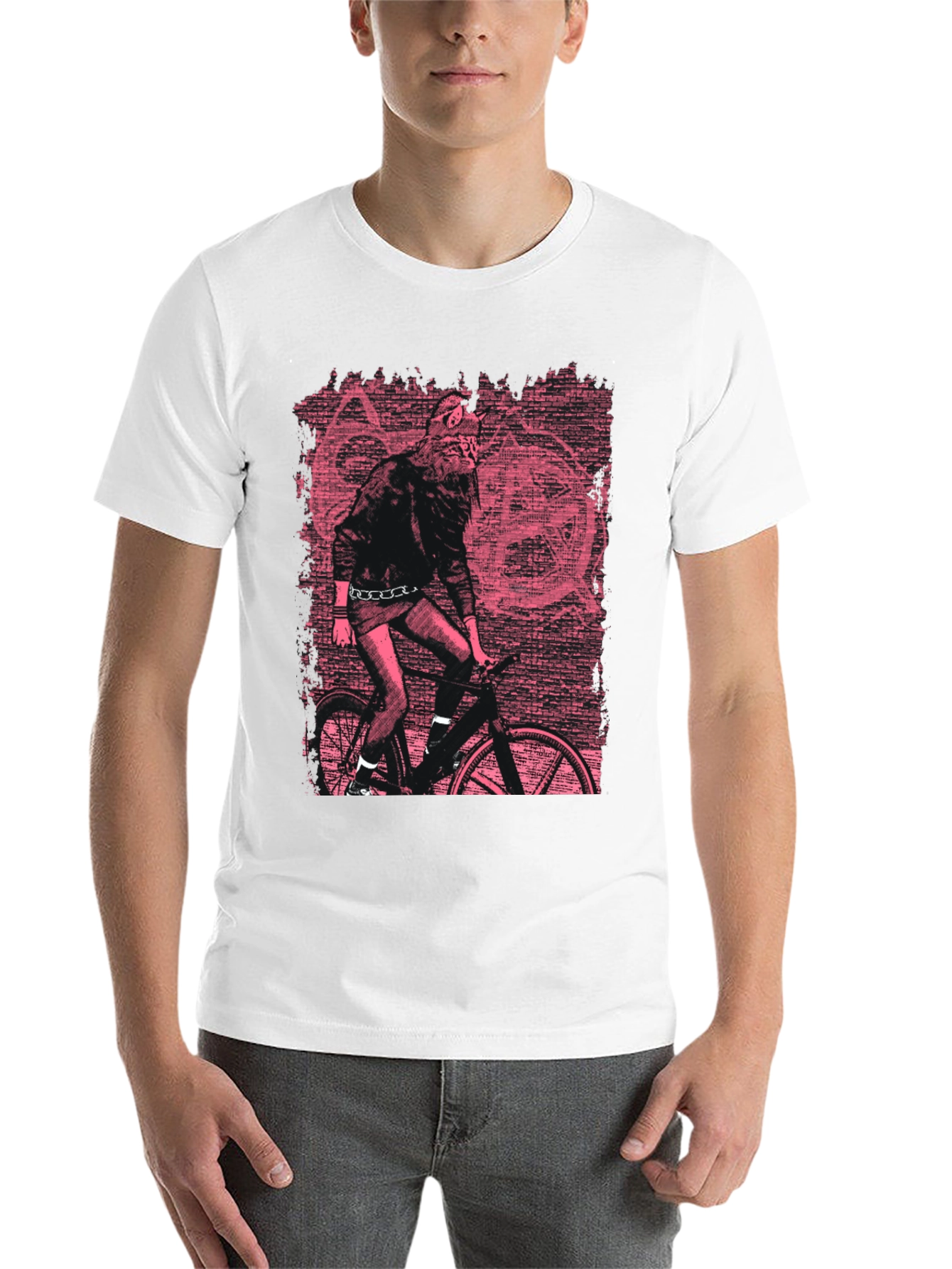 Black Edgy Graphic Tee - Werewolf Biker in Pink view 14