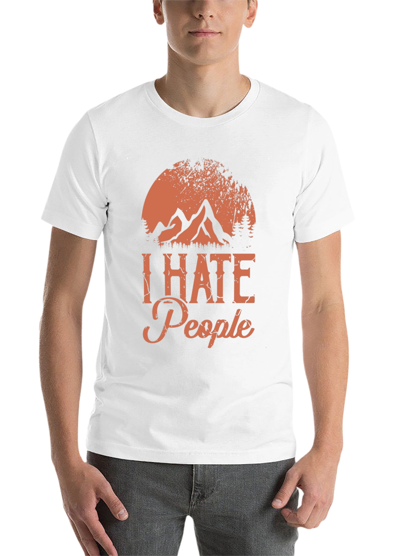 Black I Hate People Graphic Tee - Mountain Sunset Design view 14