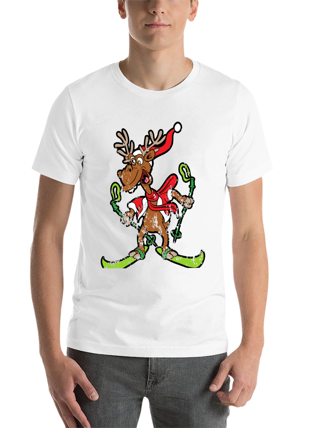 Black Funny Skiing Reindeer T-Shirt Holiday Christmas Tee view 14