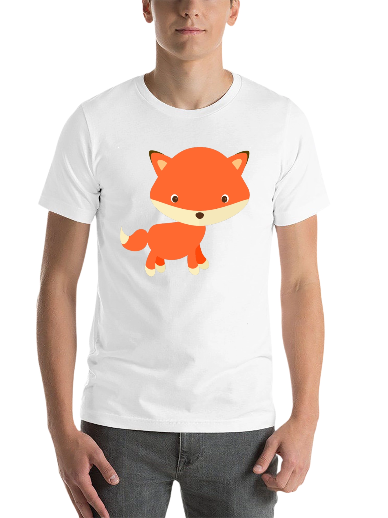 Black Cute Cartoon Fox Black T-Shirt view 14